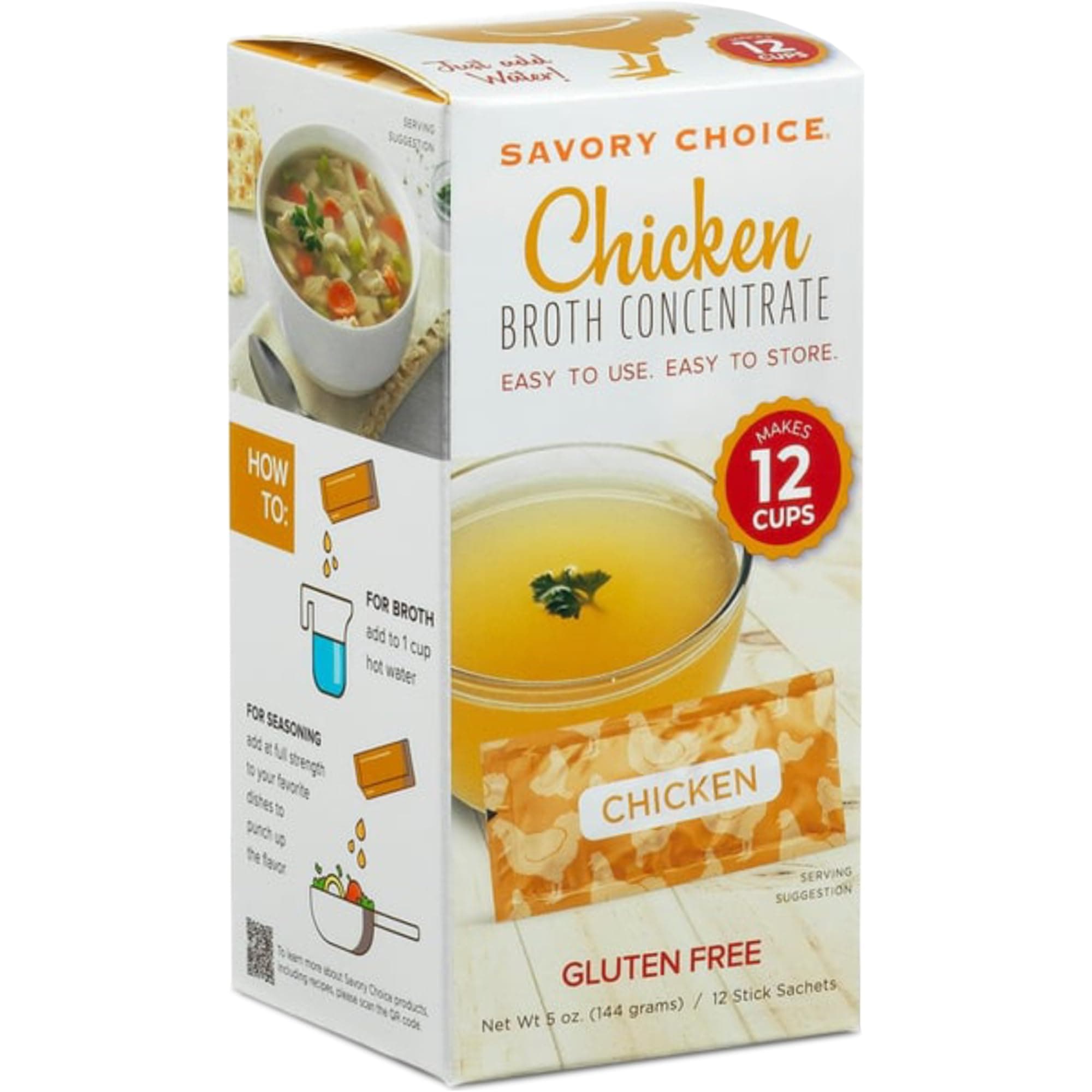 SAVORY CHOICE Chicken Broth Concentrate, 1 Box of 12 Packets (12g) - Gluten-Free, Diary-Free Broth Concentrate