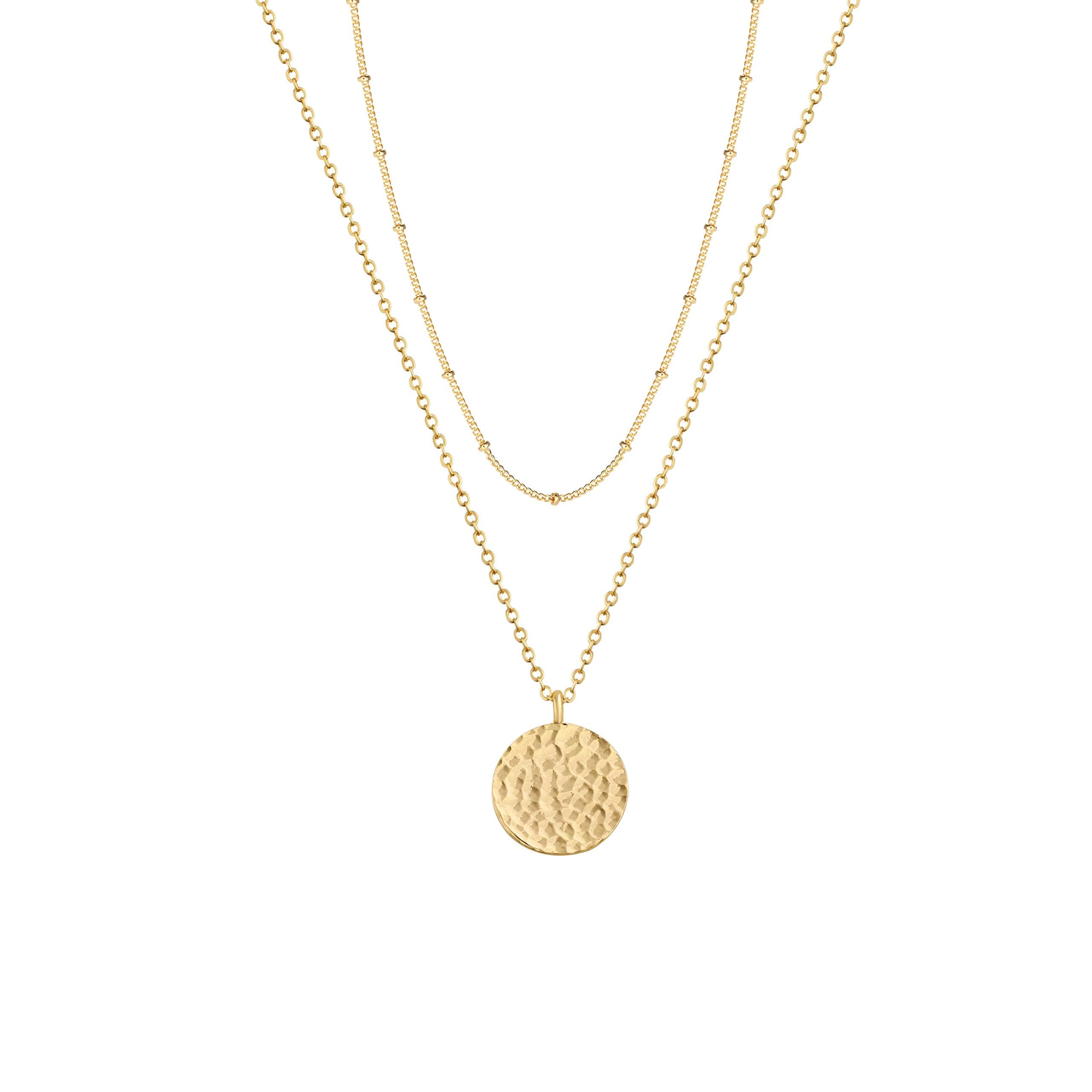 Fettero Pendant Necklace Gold Choker Layered Coin Open Karma Circle Full New Crescent Moon 14K Gold Plated Dainty Simple Moon Phase Jewelry for Women Gift