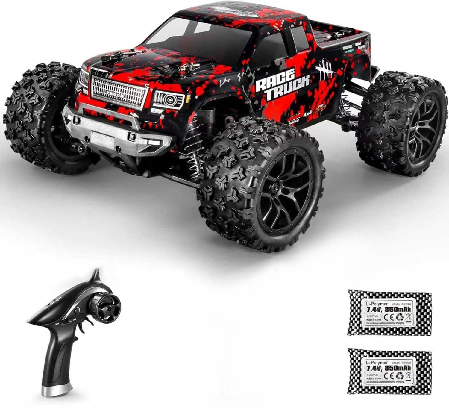 1:18 Scale All Terrain RC Car 36KM/H High Speed, 4WD Electric Vehicle,2.4 GHz Radio Controller, Included 2 Batteries and A Charger,Waterproof Off-Road Truck (Red)