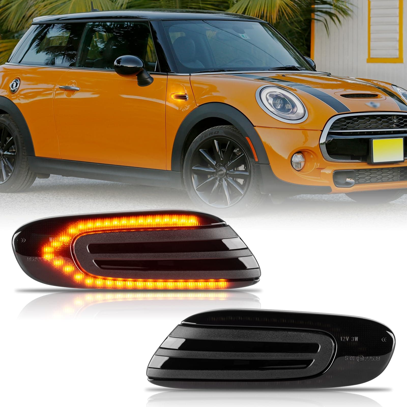 LED Side Indicator for BMW MINI COOPER F55 F56 F57 2014-2017, Error Free Turn Signal Light, Side Marker Repeater, Smoked 2Pcs