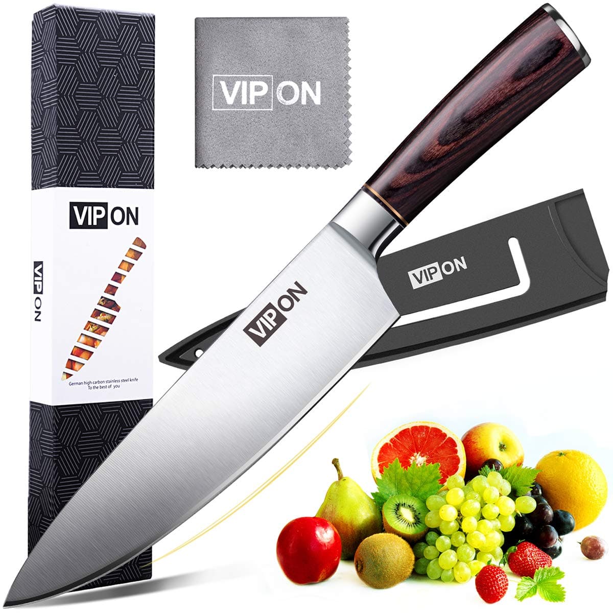 Vremi Peacock Set Stainless Steel Chef's Knives with Stylish Acrylic Knife Stand, 5 Piece