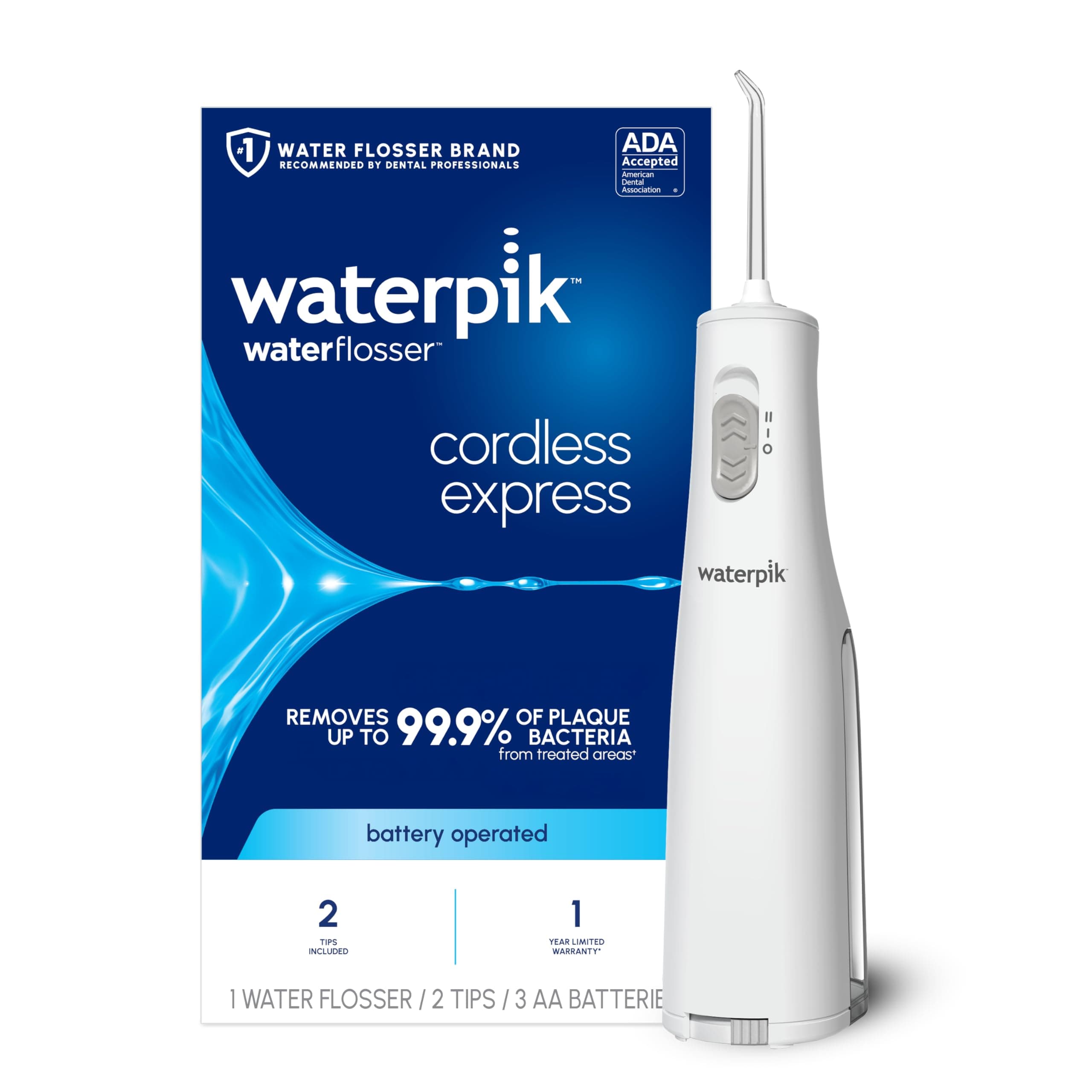 Waterpik Cordless Water Flosser, Battery Operated & Portable For Travel Home, Ada Accepted Express, White Wf-02