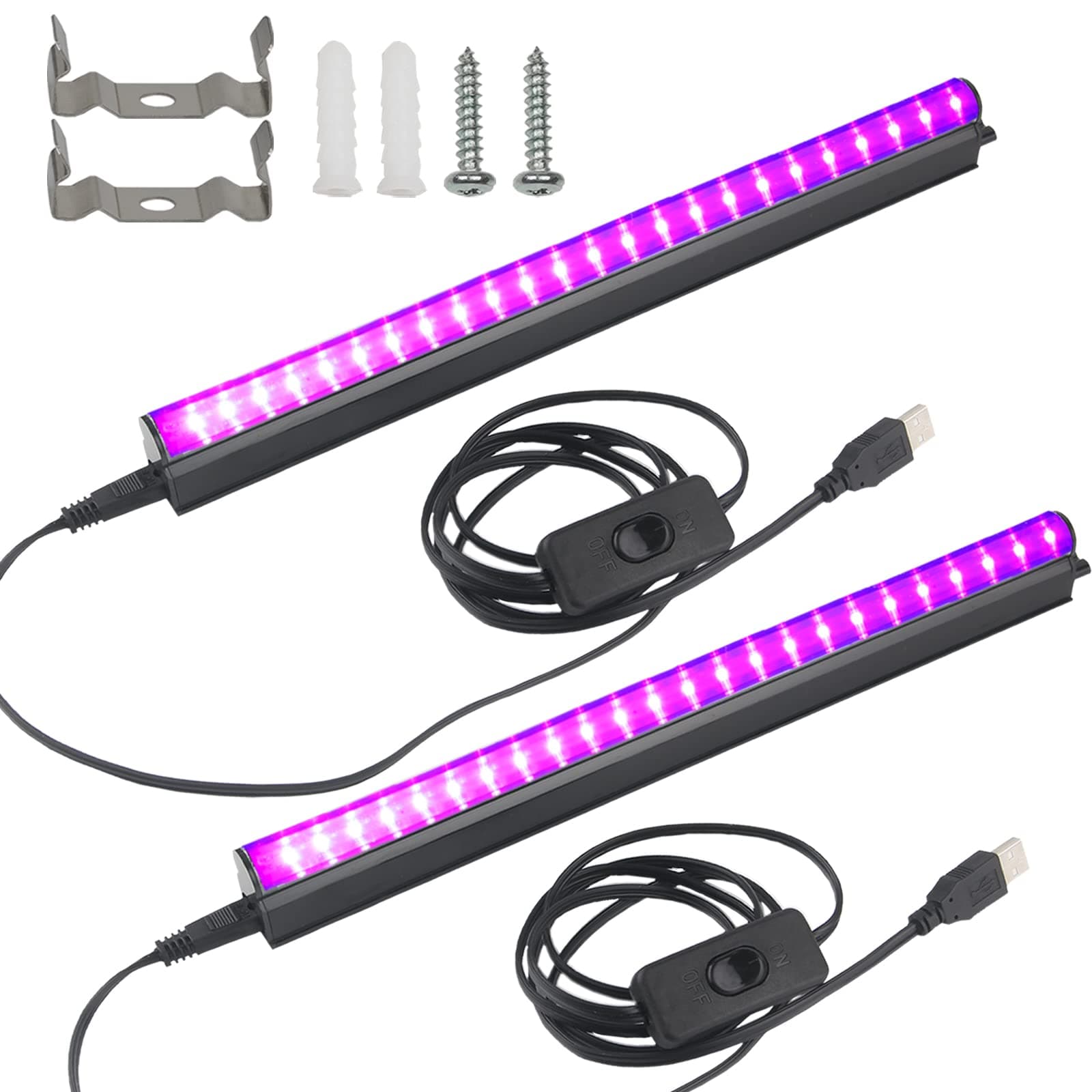 UV Black Light Bar for Glow Party: 10W 1ft USB Portable LED Blacklight Tube Party Supplies for Body Paint Stage Fluorescent Poster Halloween Club Bedroom Decoration Urine Detection 2 Pack