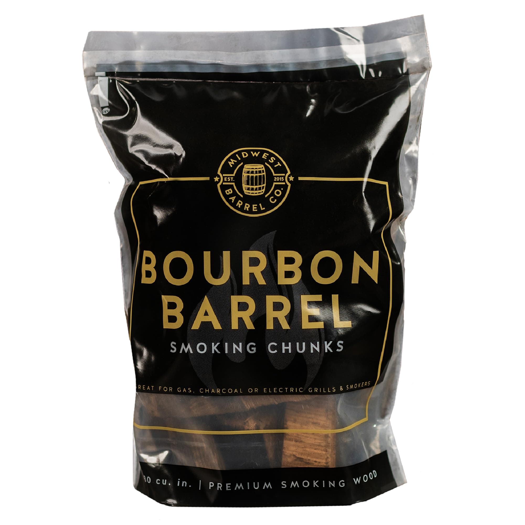 Midwest Barrel Co. Bag of Bourbon Barrel BBQ Smoking Wood Chunks - Authentic American White Oak Wood Chunks from Bourbon Barrels, Slow Burning, 1-4”, for BBQ, Lamb, Pork, Poultry, Veggies, Cheese