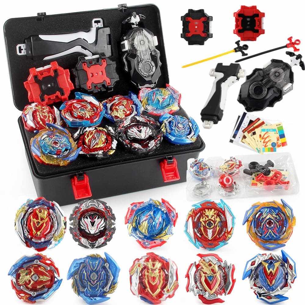 10 Piece Battling Gyros Tops, 3 Two-Way Launchers, Zest Achilles Valkyrie with Portable Box pro Series Set for Kids Boys Children Birthday Party Gift Idea.