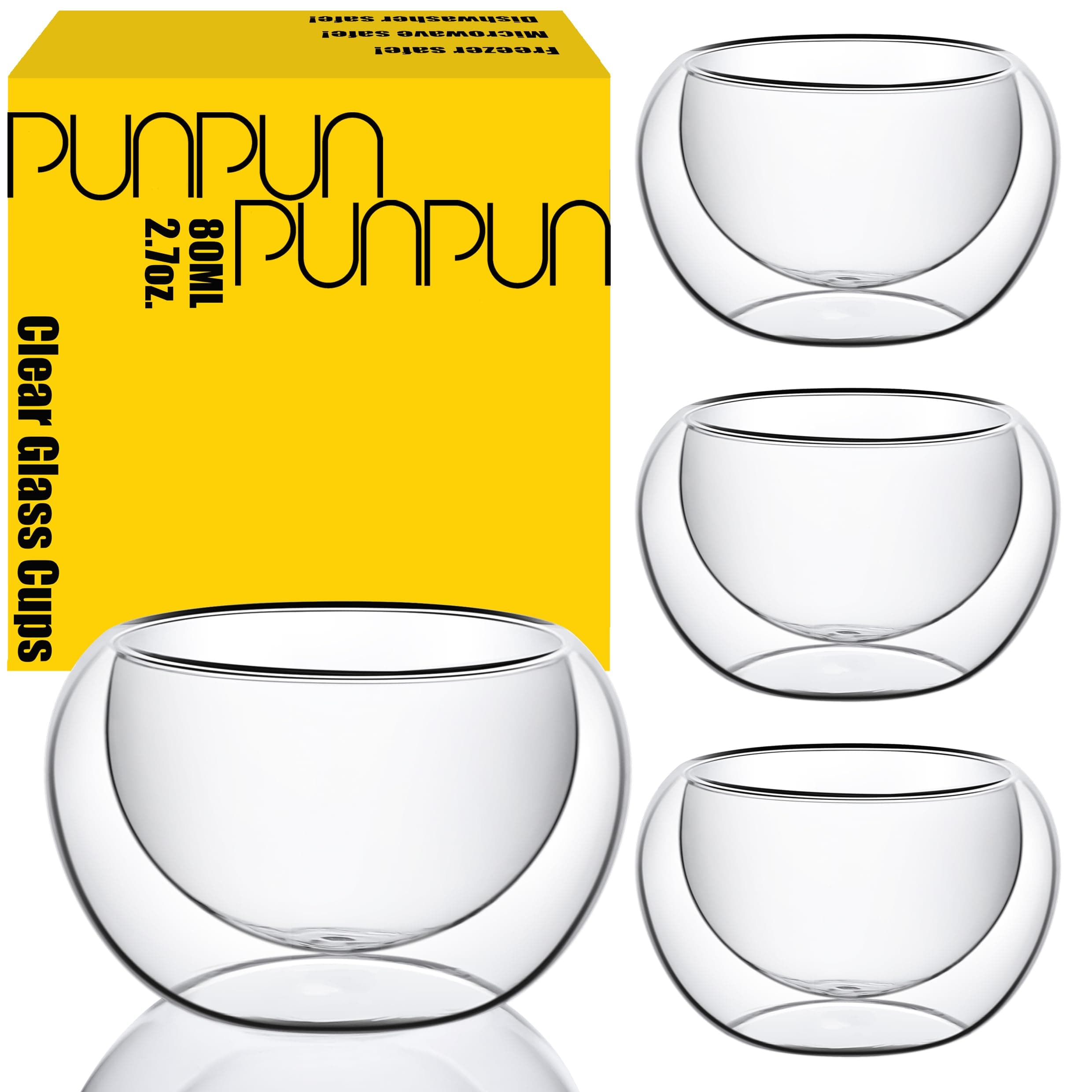 PunPun Tea Cups Double Wall Borosilicate Glass Espresso Cups Heatproof Insulating Teacups glass Set of 4 Demitasse Gift Box (2.7 oz. / 80ml) …