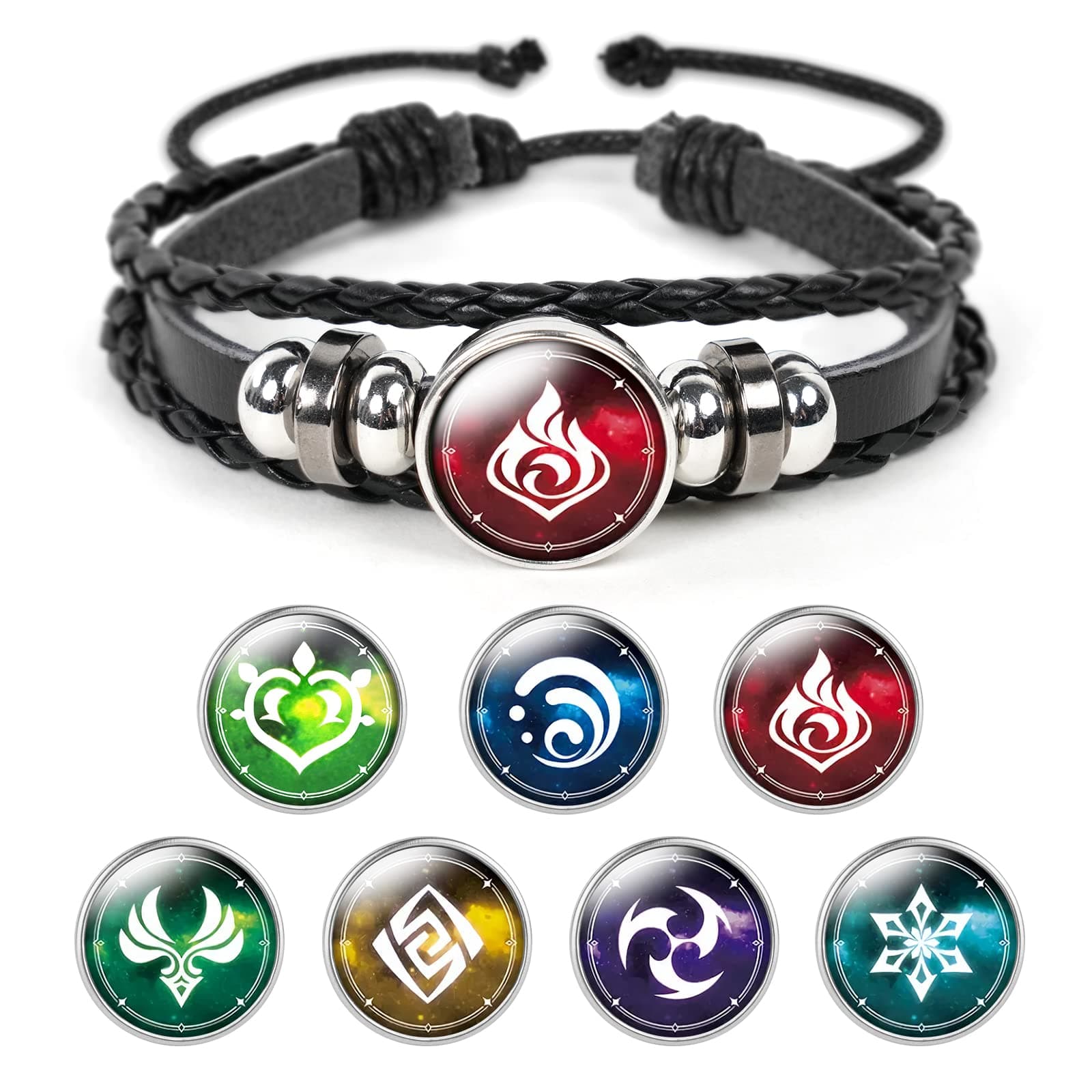 Genshin Impact Bracelet, Unisex Animne Luminous Bracelet God's Eye Cosplay Bracelet Gift, Fortunate Wristband with 7 Pcs Elements Replacement - Fire, Ice, Wind, Grass, Rock, Thunder, Water