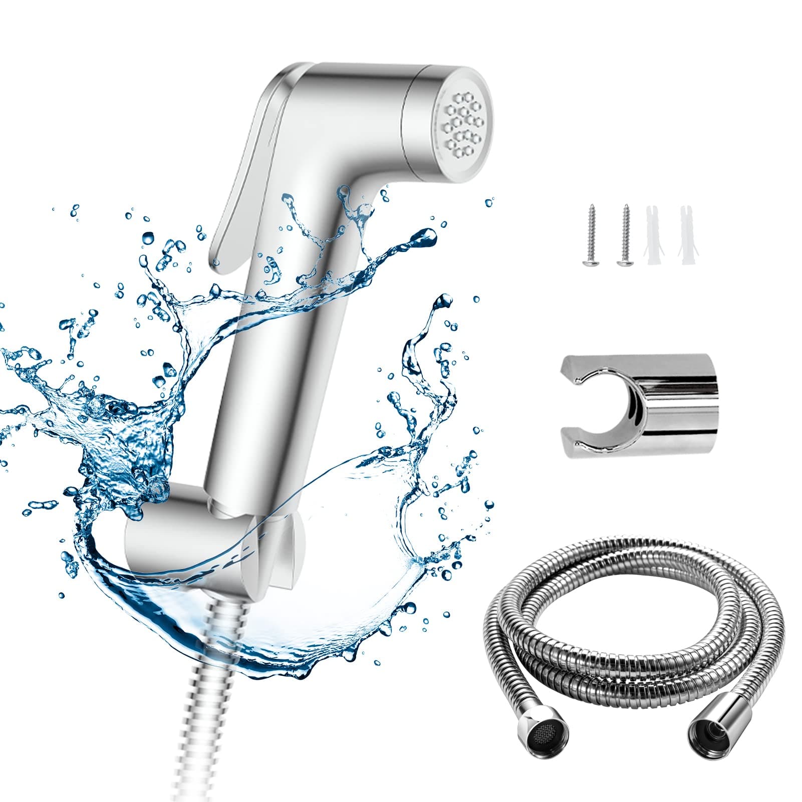 JOMOO Shattaf Set, Bidet Sprayer for Toilet with 47inches Stainless Steel Bidet Hose, Wall Mounted Handheld Bathroom Spray for Personal Hygiene, Chrome