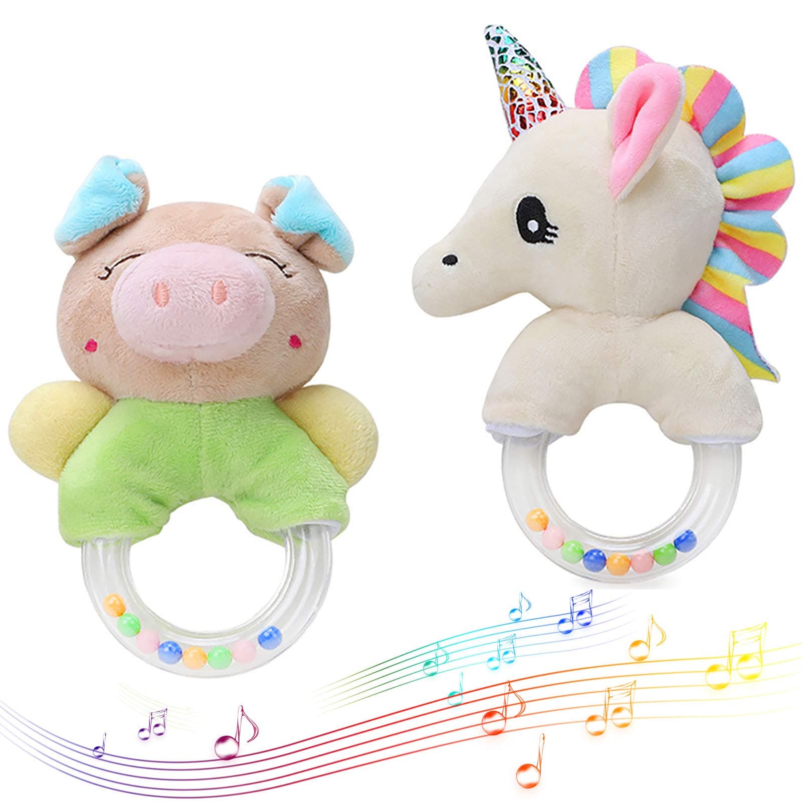 Baby Rattles Cartoon Stuffed Animal Plush Hand Rattle Infant Soft Toys - Pony & Pig