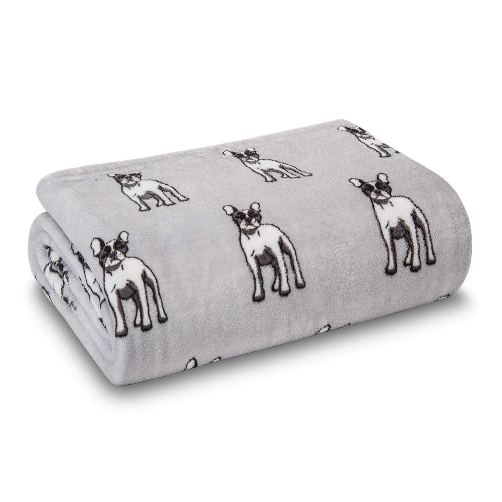 HowPlum Dog Frenchie French Bulldog Blanket Throw Velvet Plush Cozy Animal Pet Lover, Grey