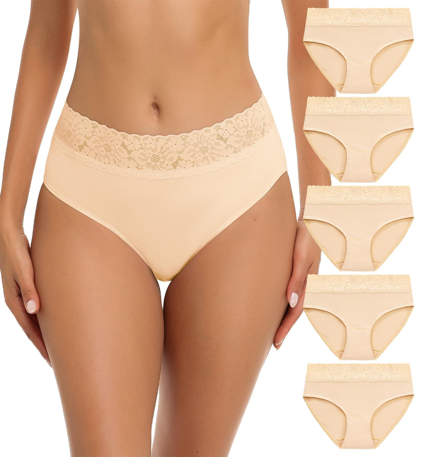 Womens Underwear Cotton Bikini Panties Lace Soft Hipster Panty Ladies Stretch Full Briefs 5 Pack