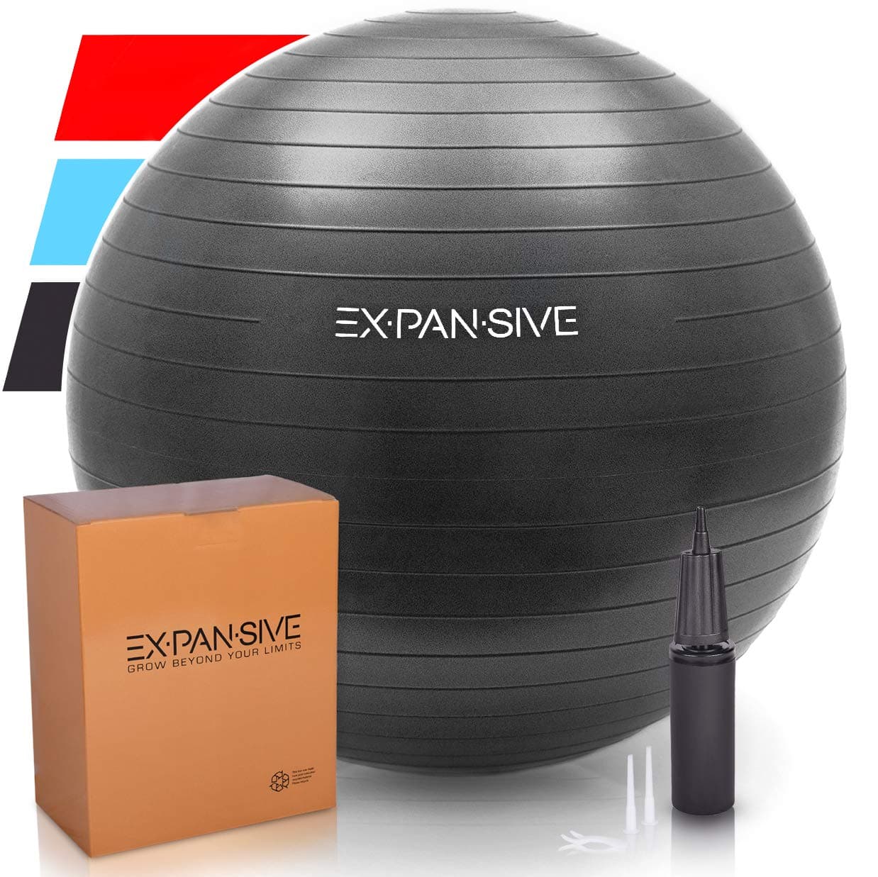 Expansive Living Exercise Ball (45cm-75cm) - 2,000 lbs Stability Ball. Anti Burst & Heavy Duty for Yoga, Balance and Birthing. Physio Ball | Office Chair | Professional Grade Swiss Ball