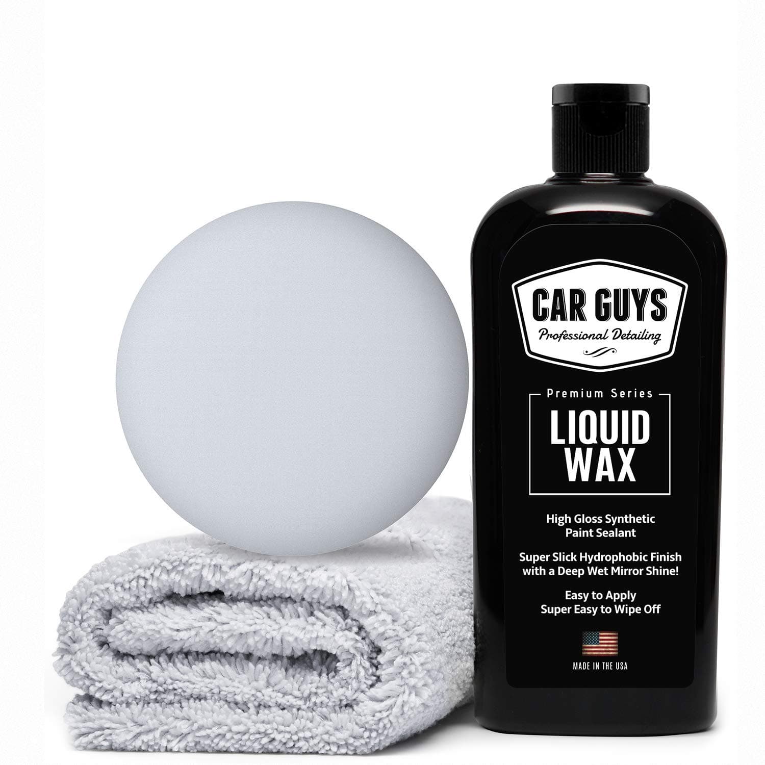 CAR GUYS Liquid Wax | Advanced Car Wax | Superior Protection with a Carnauba Shine | For all Paint Colors and Excellent Black | 8 Oz Kit