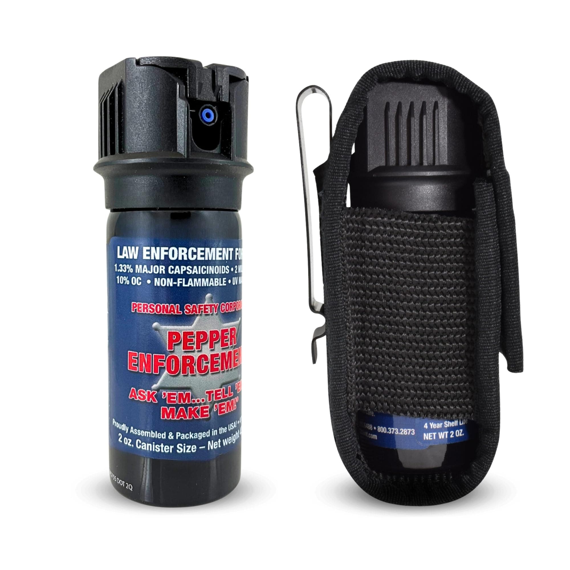 Pepper Enforcement 2 oz. Fog Pepper Spray for Self Defense with Belt Clip Holster - Maximum Police Strength Fogger OC Formula, Marking Dye, Flip Top, Accurate Aim, Personal Protection & Home Safety