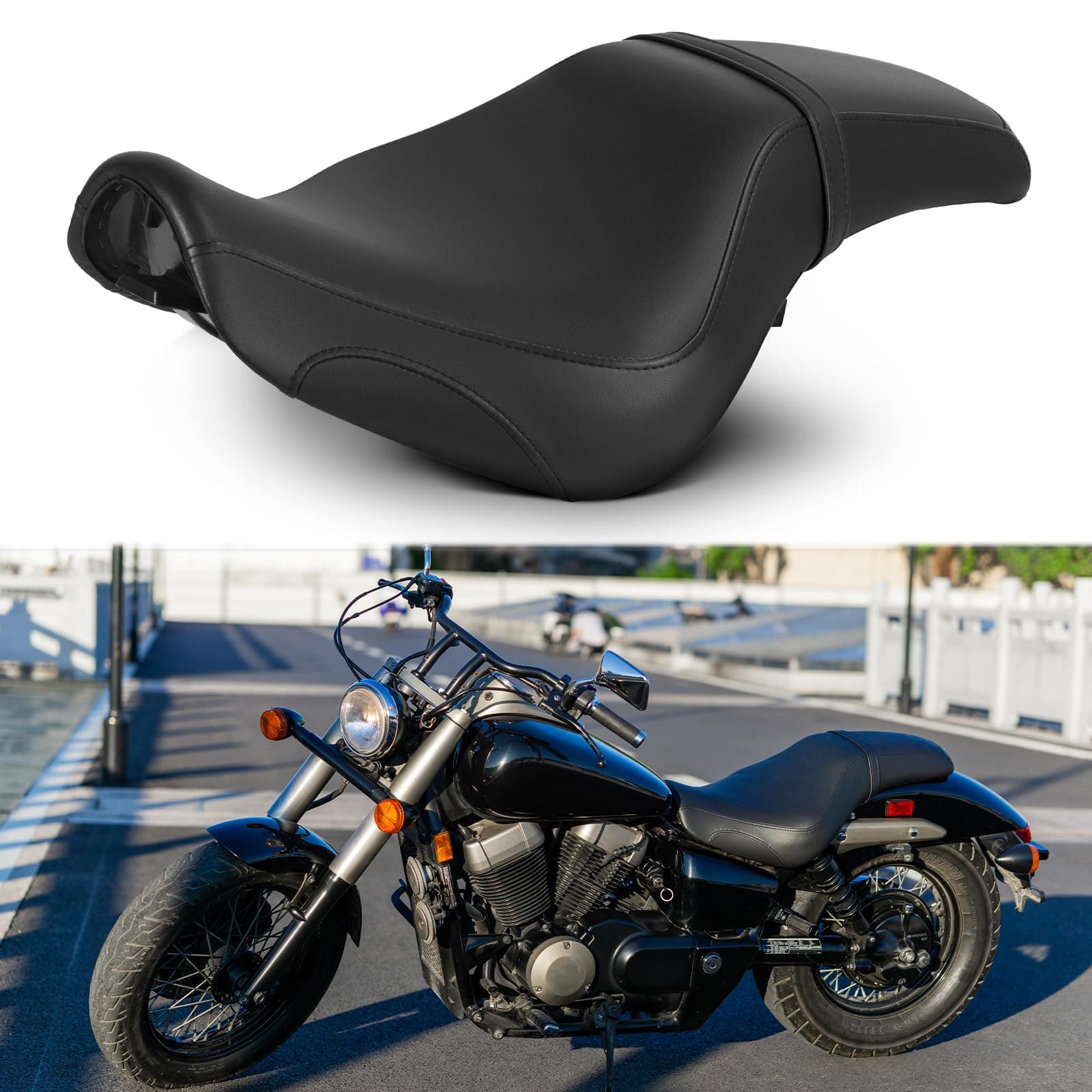 - One-Piece Motorcycle Rider Passenger Seat Pillion Cushion Compatible with Shadow Spirit & Phantom VT750 C2 2007-2024 (Black)