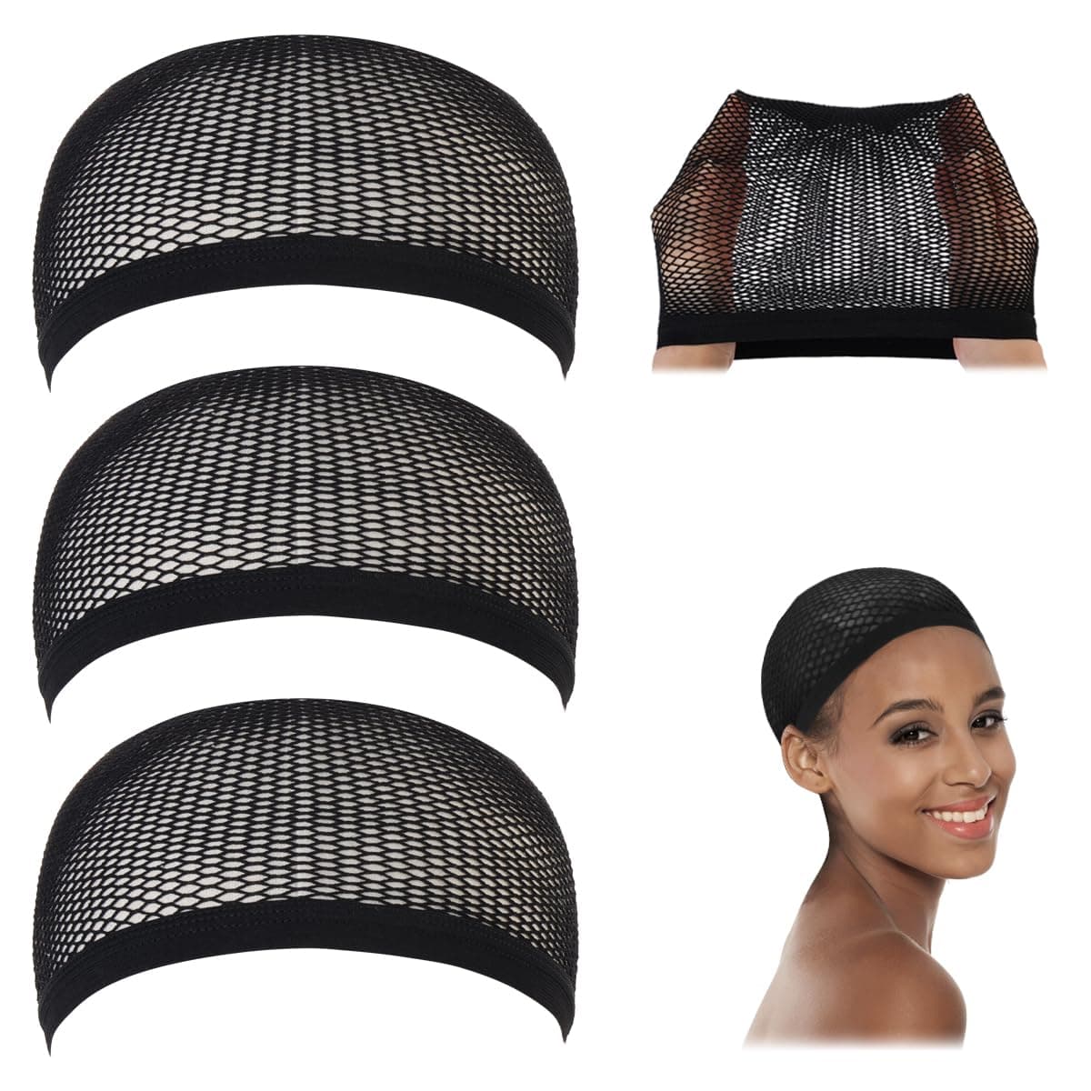 Crochet Wig Caps, Black Mesh Caps for Wigs, 3 Pieces