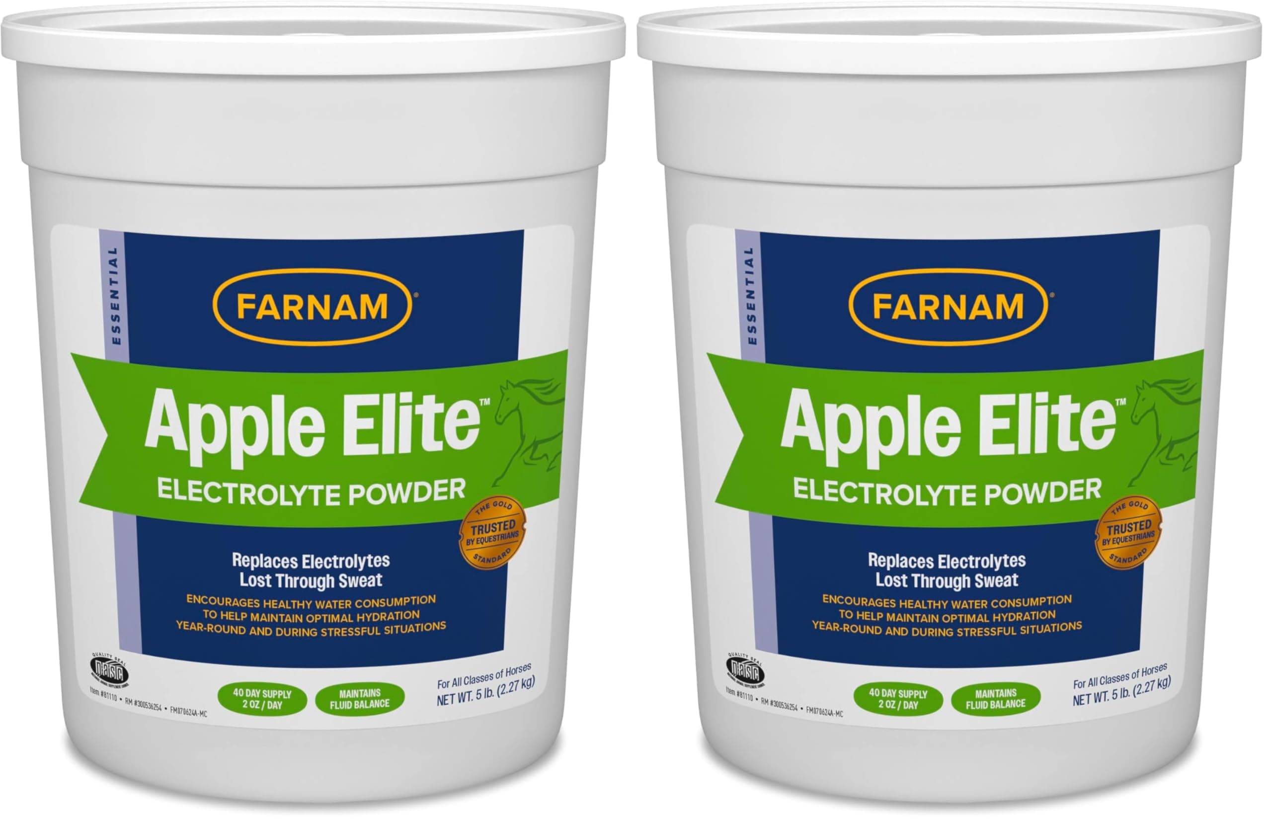Farnam Apple Elite Horse Electrolyte Powder, Replaces Minerals Lost in Sweat During Exercise, Extreme Weather & Stressful Conditions, 5 lb., 40 Day Supply (Pack of 2)
