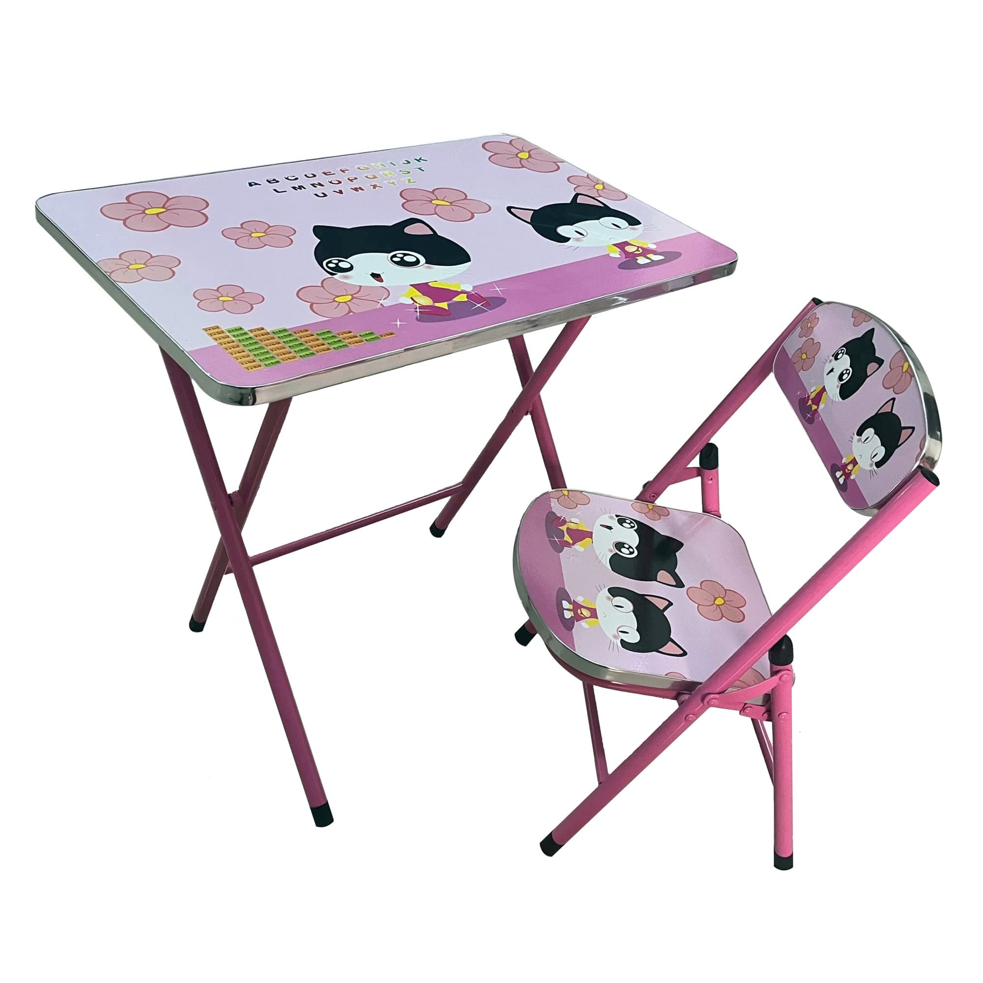 HEXAR® Kids Educational Table and Chair Set | Metal Desk Chair | Folding Multipurpose Table Chair | Table Chair Set for Growing Kids (PINK)