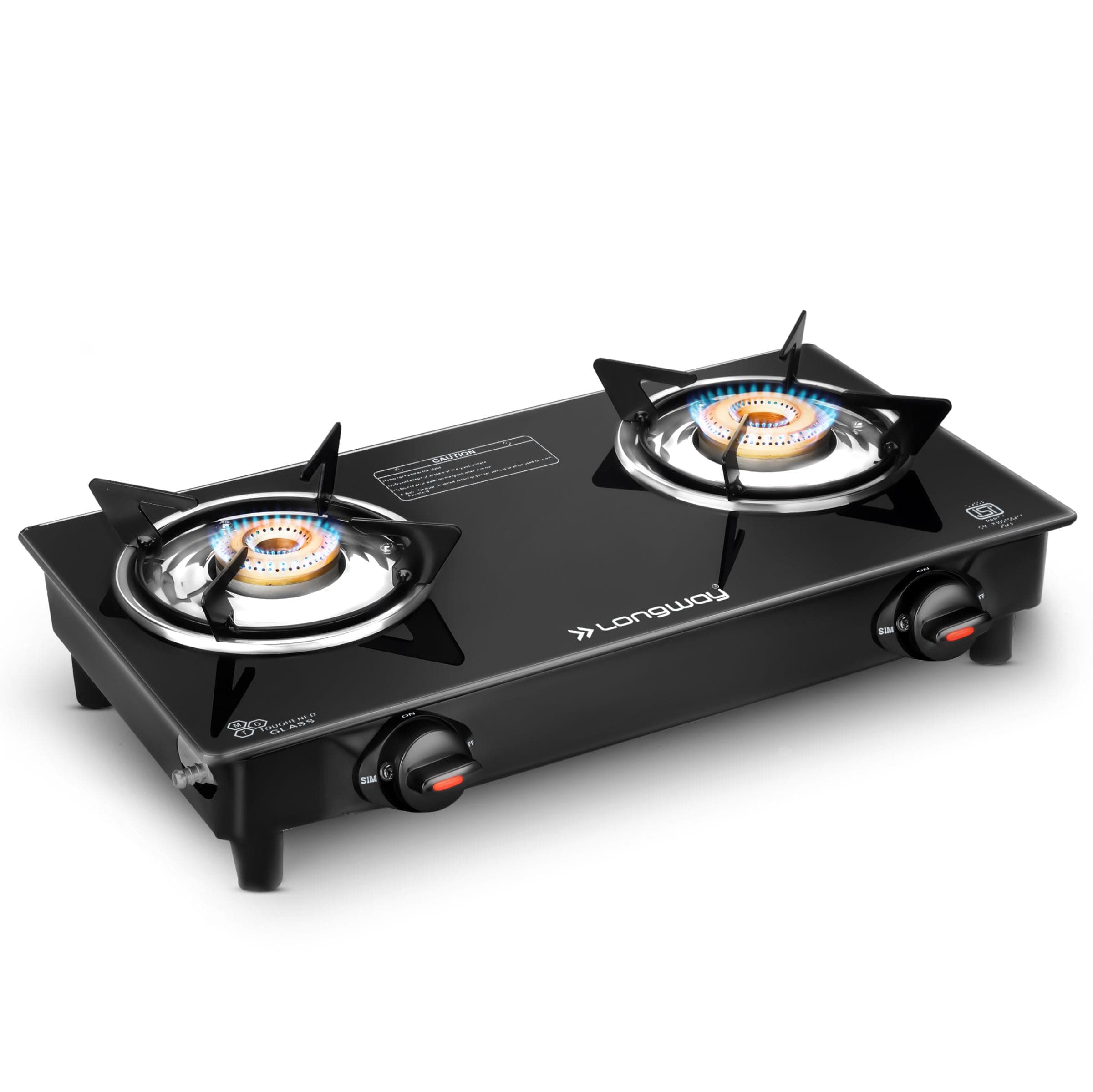 Longway Furn Glass Top, 2 Burner Manual Ignition Glass Gas Stove (Black, ISI Certified, 2 Years Warranty)