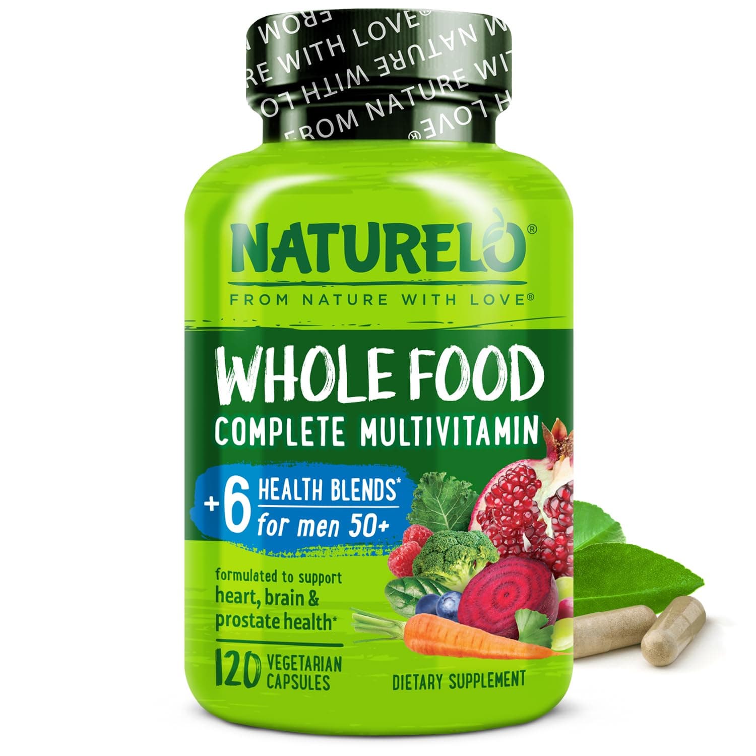 Whole Food Multivitamin for Men 50+ - with Vitamins, Minerals, Organic Herbal Extracts - Vegan Vegetarian - for Energy, Brain, Heart and Eye Health - 120 Capsules