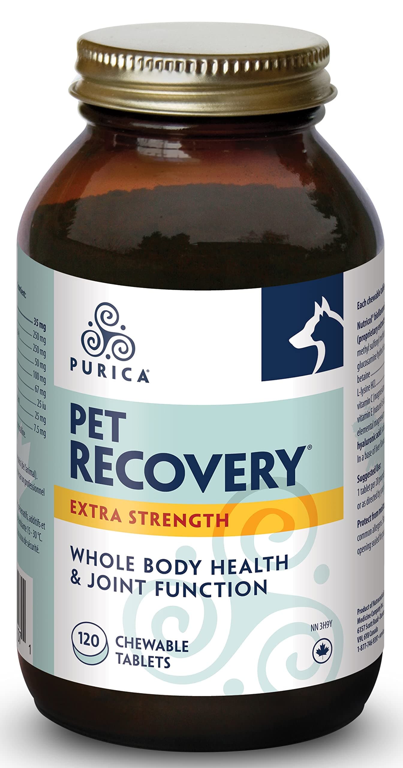 PURICARecovery Extra Strength Dog Supplement - Supports Hip and Joint Health for All Breeds - Contains Nutricol, Hyaluronic Acid, EGCG, Resveratrol - Aims to Enhance Canine Endurance and Flexibility