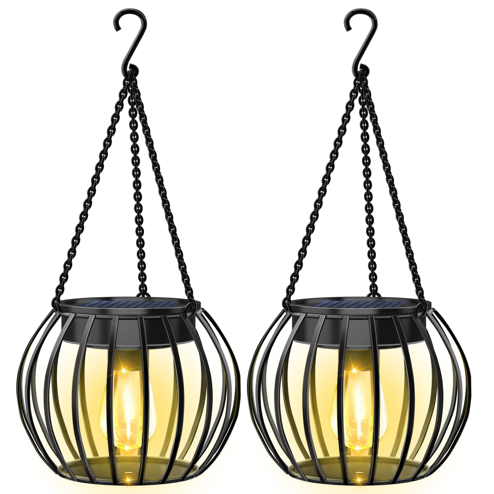 UBright 2 Pack 15" Solar Lights Outdoor Decorative Metal Solar Lanterns Outdoor Waterproof Hanging Lights for Outside Lanterns for Garden Yard Patio