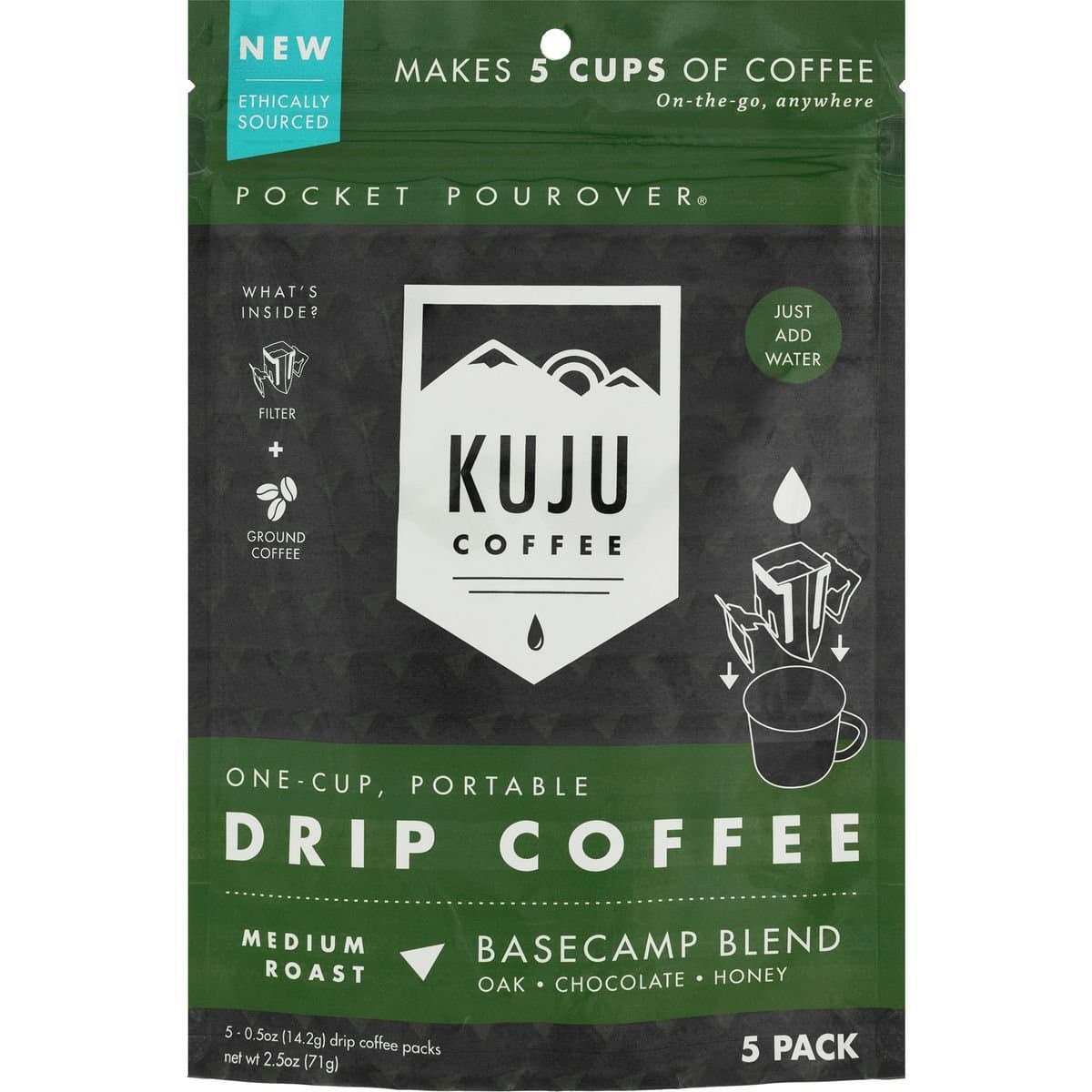Kuju CoffeePocket PourOver Coffee - 5-Pack Basecamp Blend (Medium Roast), One Size