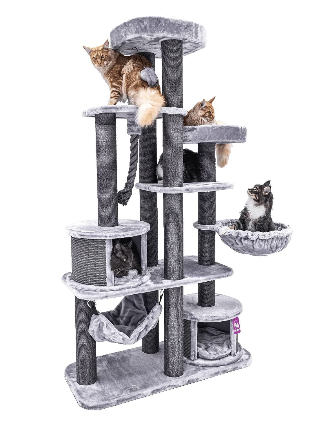 Petrebels XXL Maine Coon Cat Tree for Large Cats and Big Cat Breeds Extra Thick Posts Ø 12cm Scenic View 197 cm Grey Modern Cat Furniture