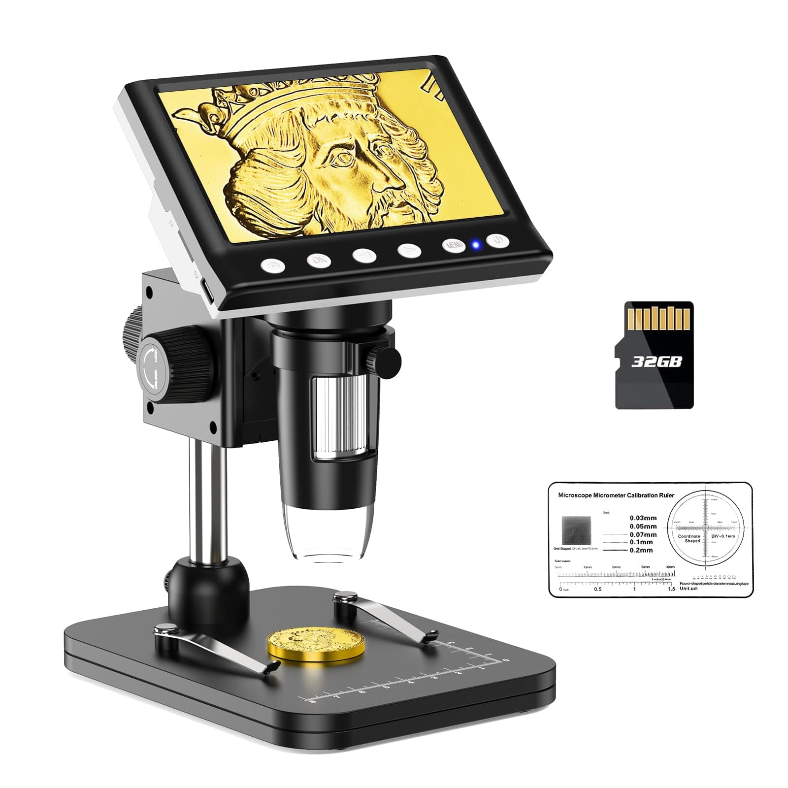 – Hayve 4.3'' IPS Digital Microscope, 1000X Magnification Digital Microscope for Adults，Coin Collection Supplies with 8 Adjustable LEDs，Windows Compatible，32GB TF Card