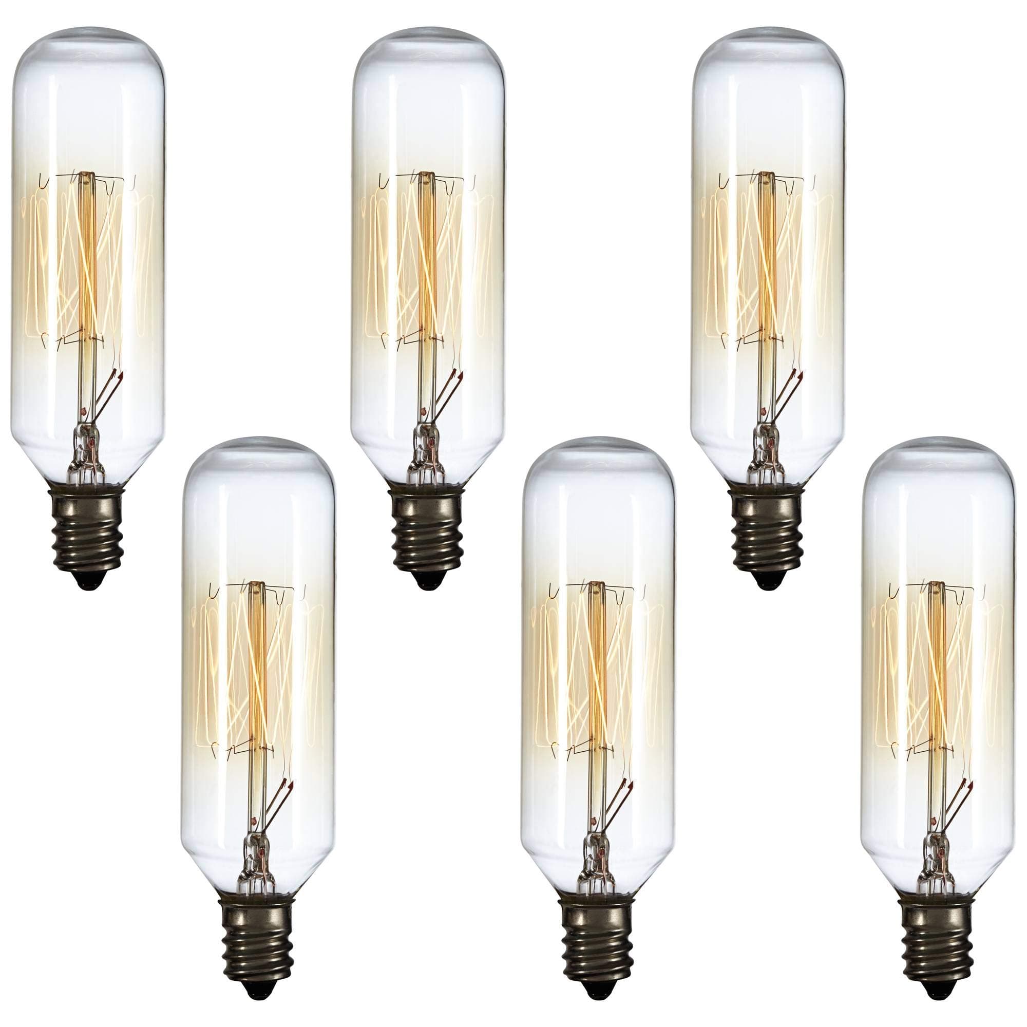 Tesler 6-Pack 60 Watt T8 Edison Style Candelabra Tube Light Bulbs