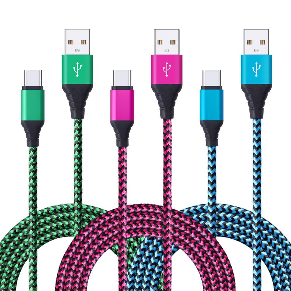 Zouxin HopePow Type C Charger Cable, 3-Pack 6ft Nylon Braided USB C Fast Charging Sync Cable to USB 2.0 for Samsung Galaxy S8, Google Pixel, LG G6 V20 G5, Nexus 6P 5X, HTC 10
