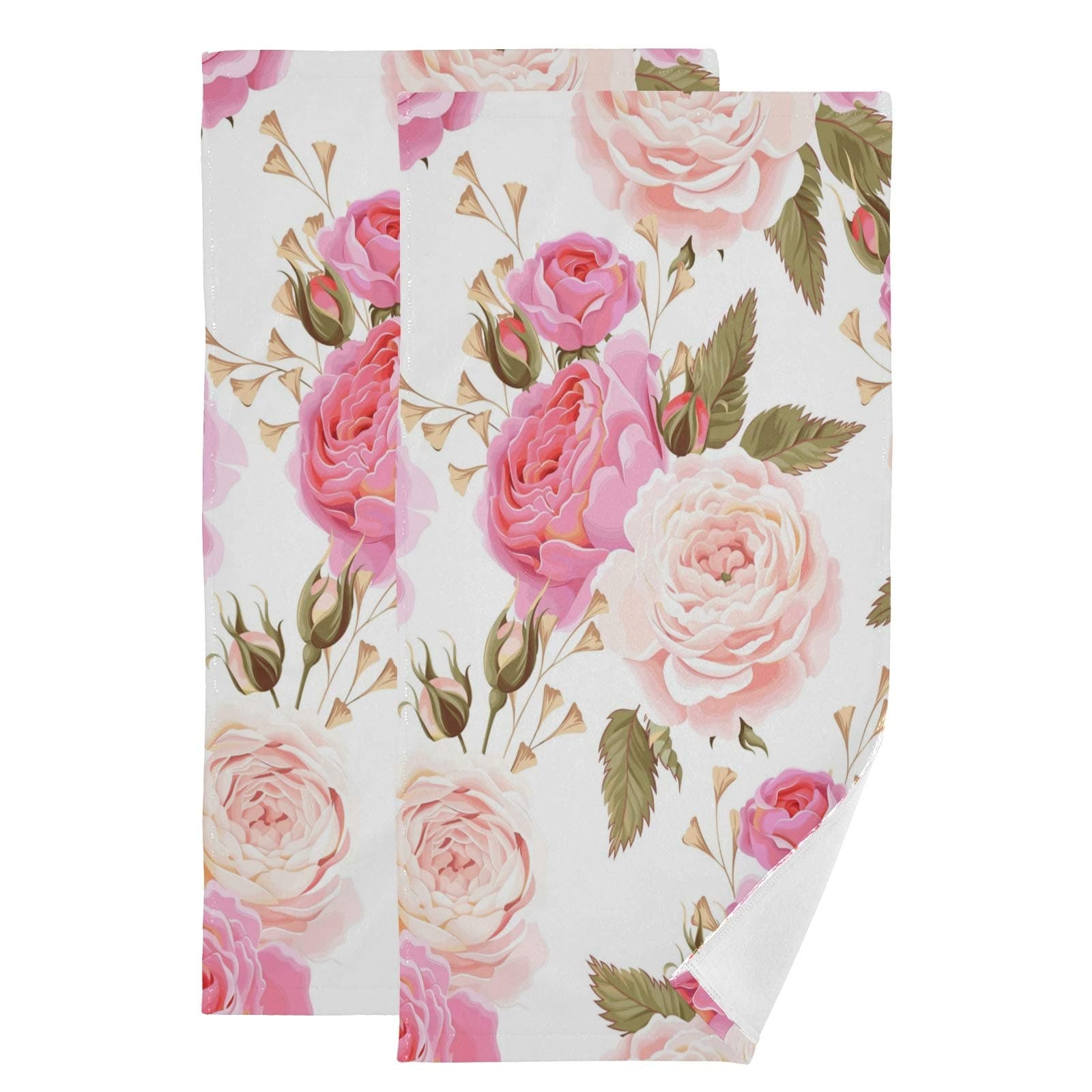 susiyoBeautiful Floral Pink Roses Hand Towels Set of 2 Luxury Print Decorative Bathroom Towels Super Soft Highly Absorbent Multipurpose Towels for Yoga Gym Spa Hotel Bathroom Kitchen 28x14 Inch