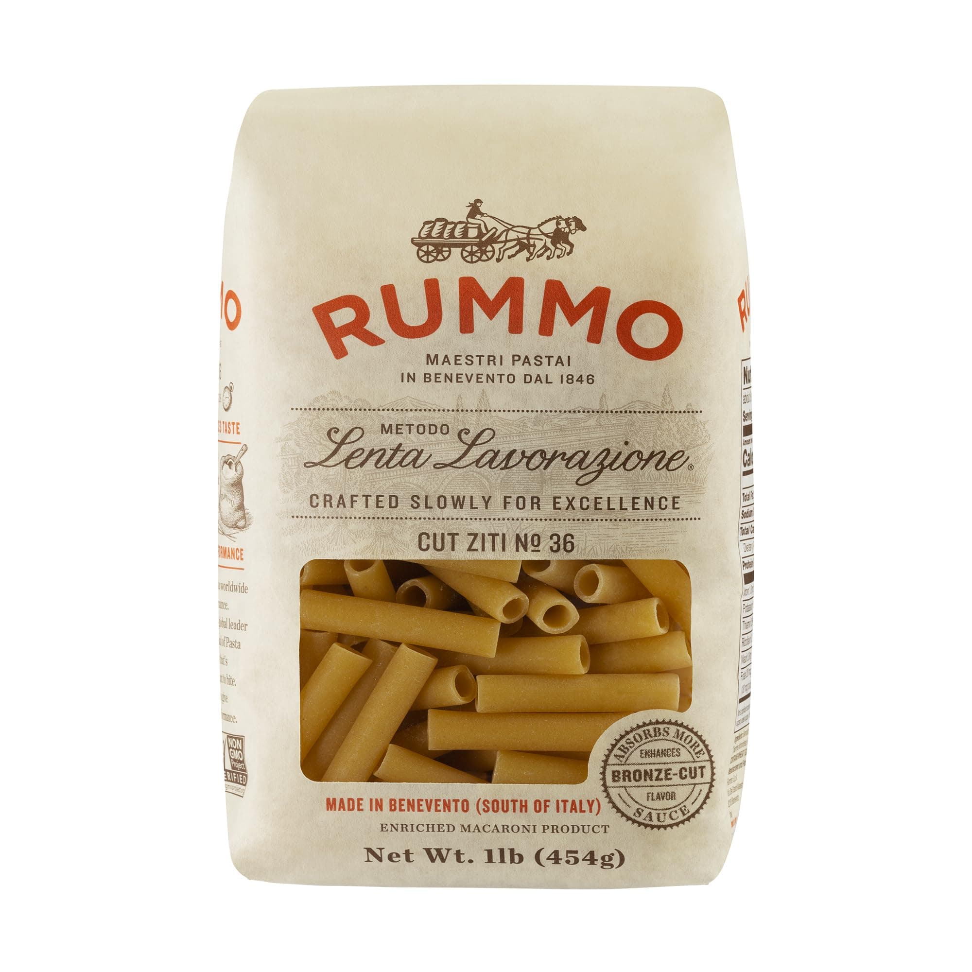 Rummo Cut Ziti Pasta N.36 - Ziti Pasta Noodles, Durum Wheat Pasta, Baked Ziti, Tube Pasta, Dry Italian Pasta - 16 Ounce (Pack of 1)
