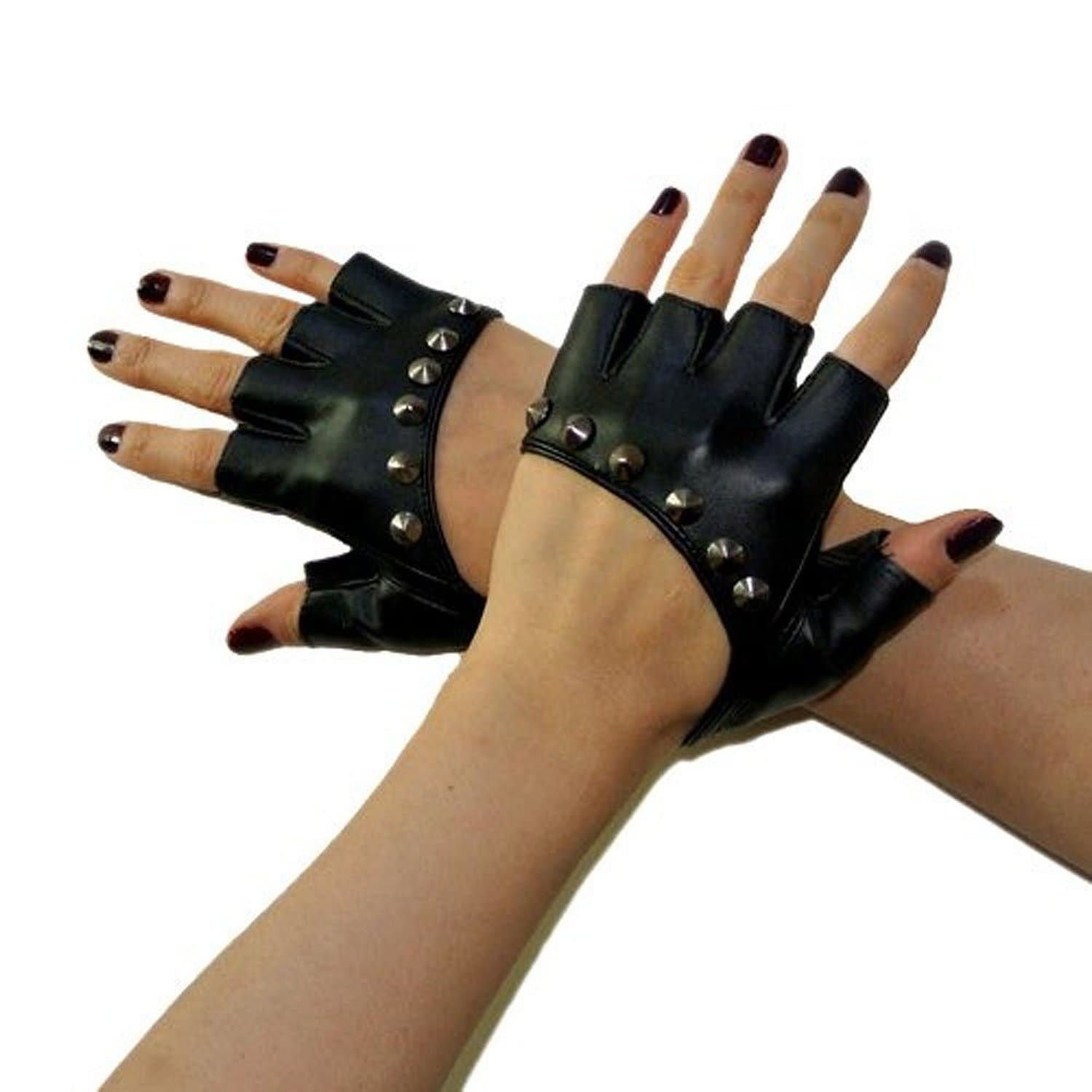 FSSTUD Women Leather Studded Punk Fingerless Gloves for Riding & Cycling Performances
