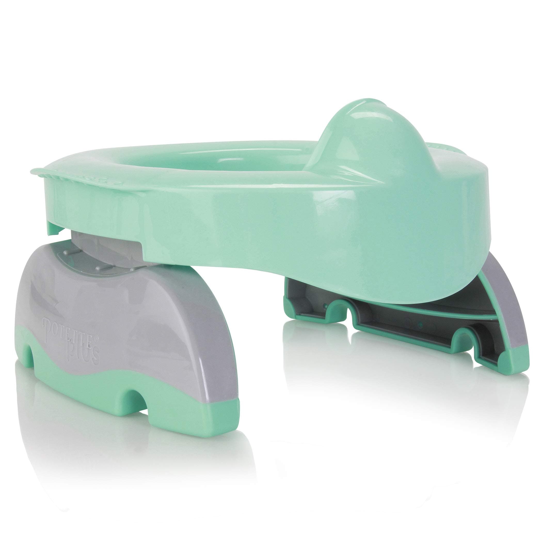 Potette Plus Premium 2 in 1 Travel Potty and Toilet Seat Trainer Ring with Built in Pee Guard and Easy-Grip Handles (Teal/Gray)