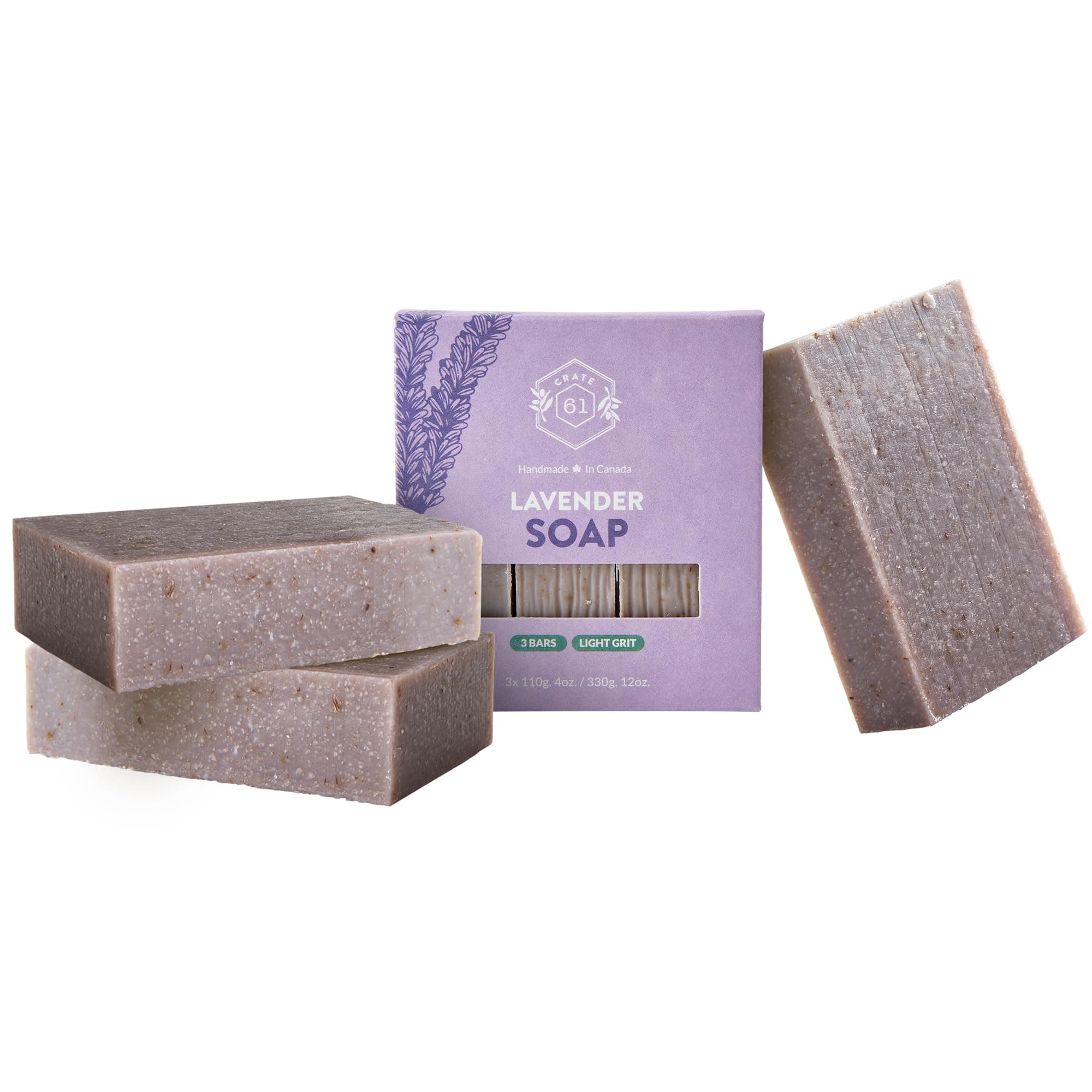 Crate 61, Handmade Vegan Natural Bar Soap Cold Pressed For Face And Body, With Premium Essential Oils, Eucalyptus & Peppermint For Men And Women 3 Pack (Lavender)
