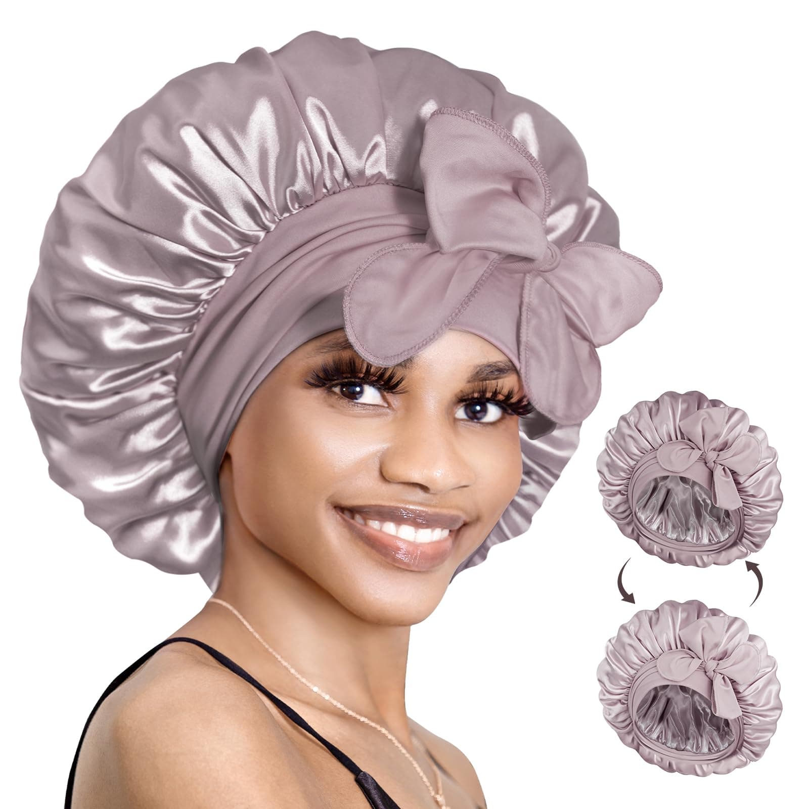 Bonnet Queen Reversible Silk Hair Bonnet for Sleeping - Adjustable Satin Bonnet for Women Designed for Curly Hair