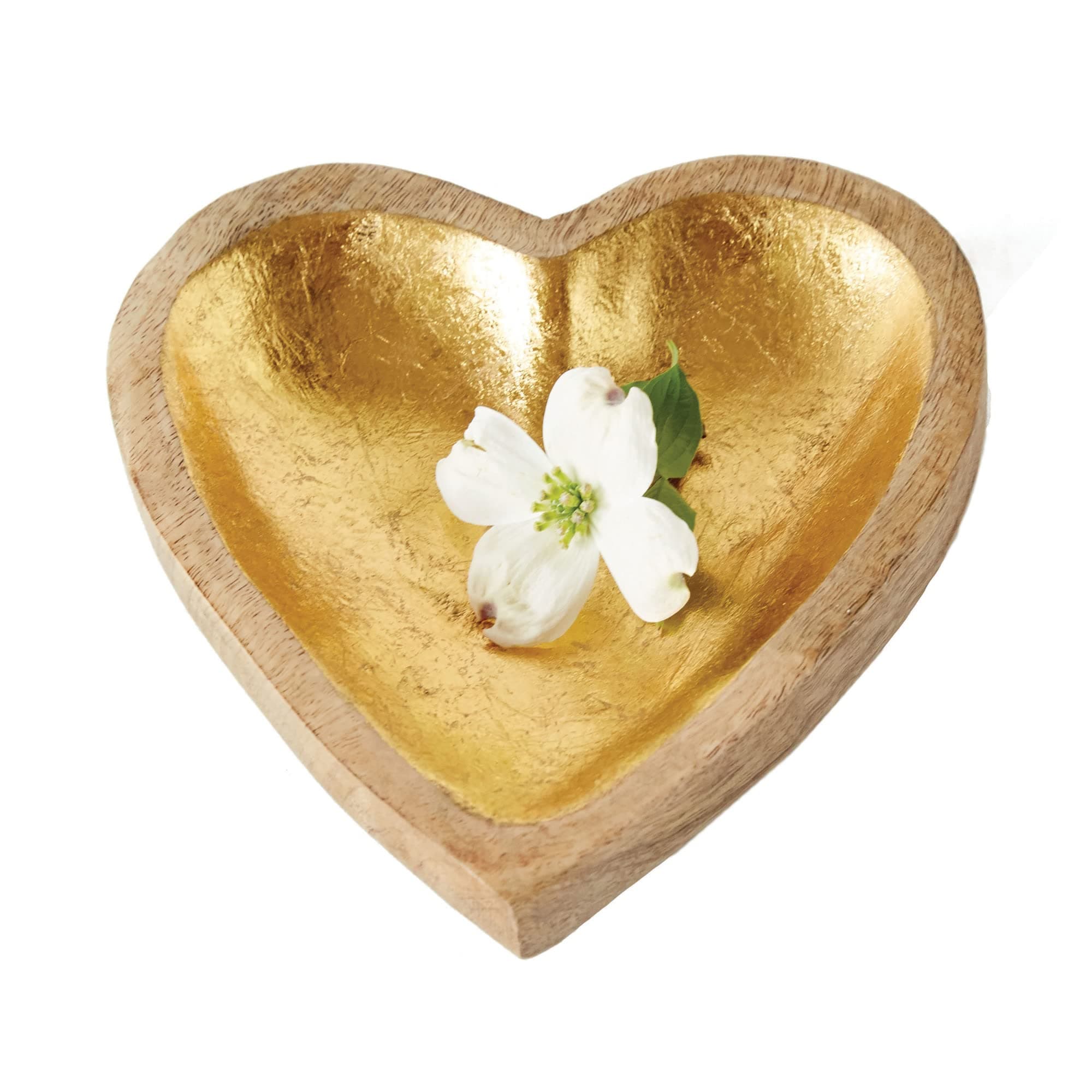 Creative Co-Op Mango Wood Heart Tray with Gold Leaf Interior