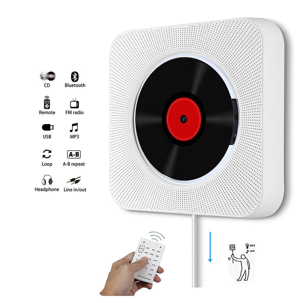 Kids Portable CD Player,in-Wall / Desk Mountable Multi-Function CD Player Boombox with /FM Radio/ MP3 / Repeat / Bluetooth for Students and Elders Gifts (CD Version)