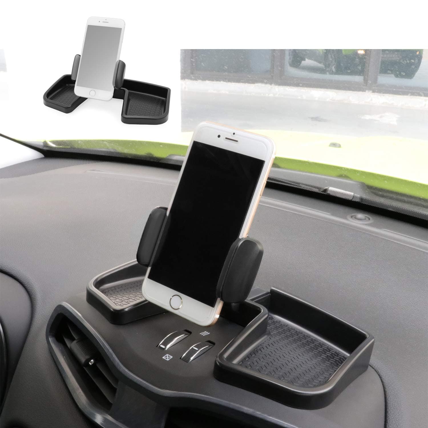 Camoo for Jeep Renegade Phone & GPS Car Holder 360 Degree Rotation with Organizer Storage Adjustable Auto Mobile Holder Stand Kit Fits Jeep Renegade 2015-2025 (Black