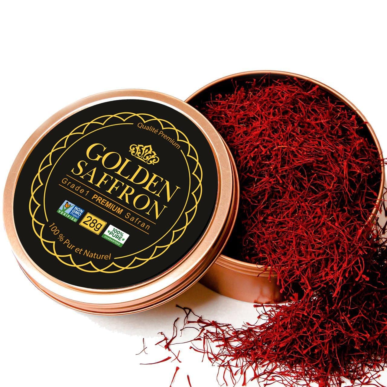 Finest Pure Premium All Red Saffron Threads, Grade A+ Super Negin, Non-GMO Verified. For Tea, Paella, Rice, Desserts, Golden Milk and Risotto (28.0 Grams)