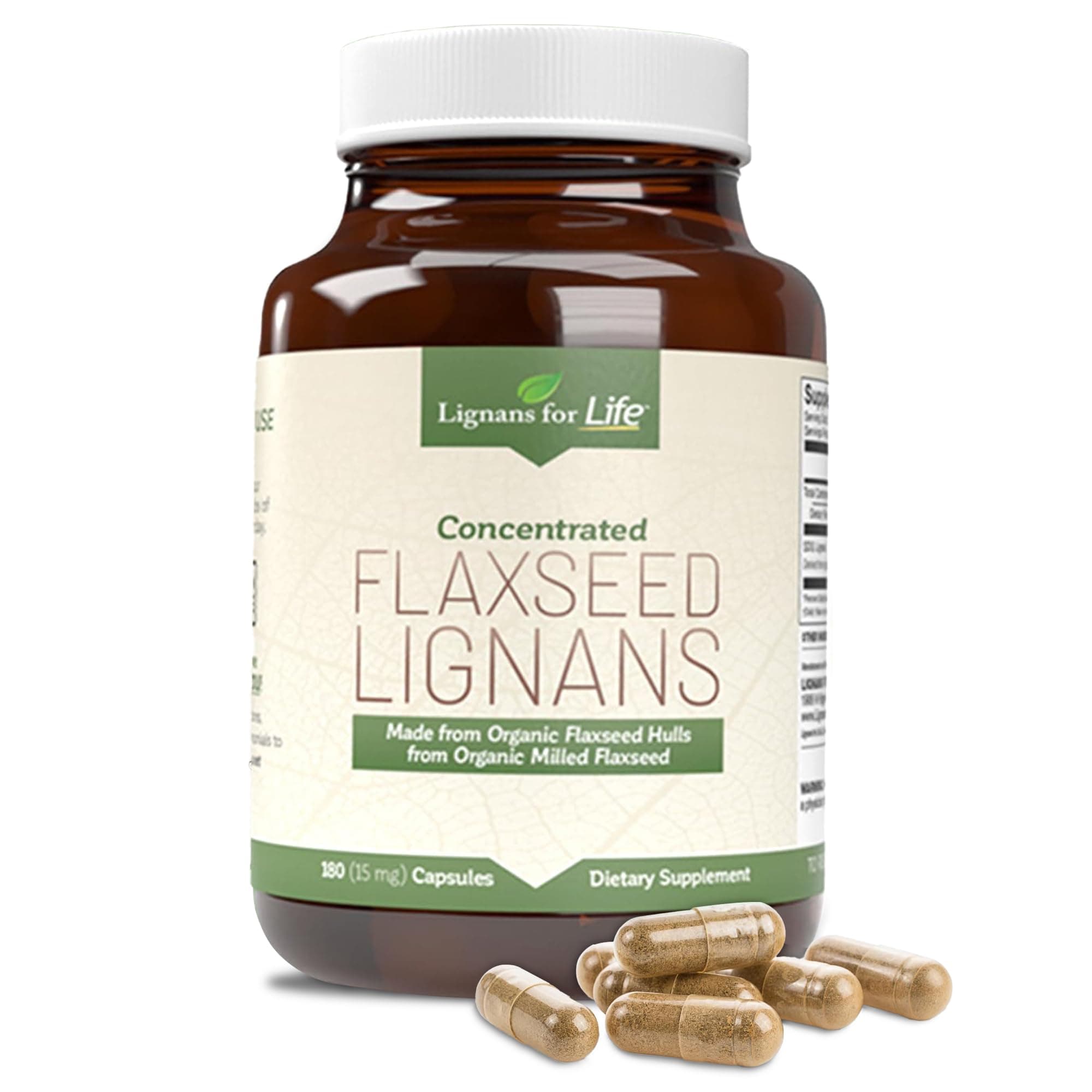 Lignans For Life Flaxseed Lignans for Dogs & People + SDG - Omega 3 Fatty Acids, High Fiber Antioxidants - Improve Shiny Coat, Digestive & Heart Health for Dogs, 15mg, 180 Flaxseed Capsules, 1 Pack