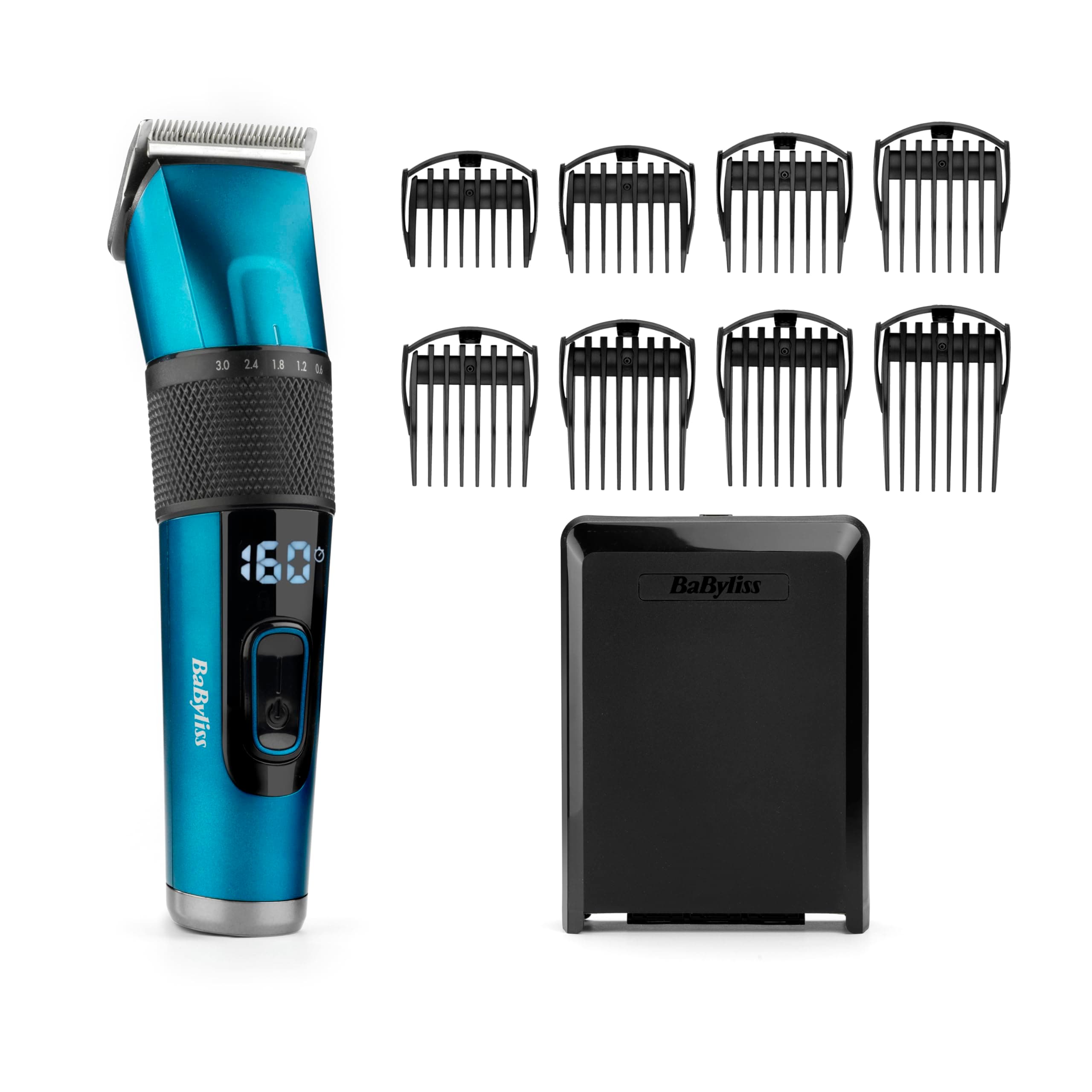Japanese Steel Digital Hair Clipper, Lithium Cordless/Corded, 45 Cutting lengths, LED screen, blue