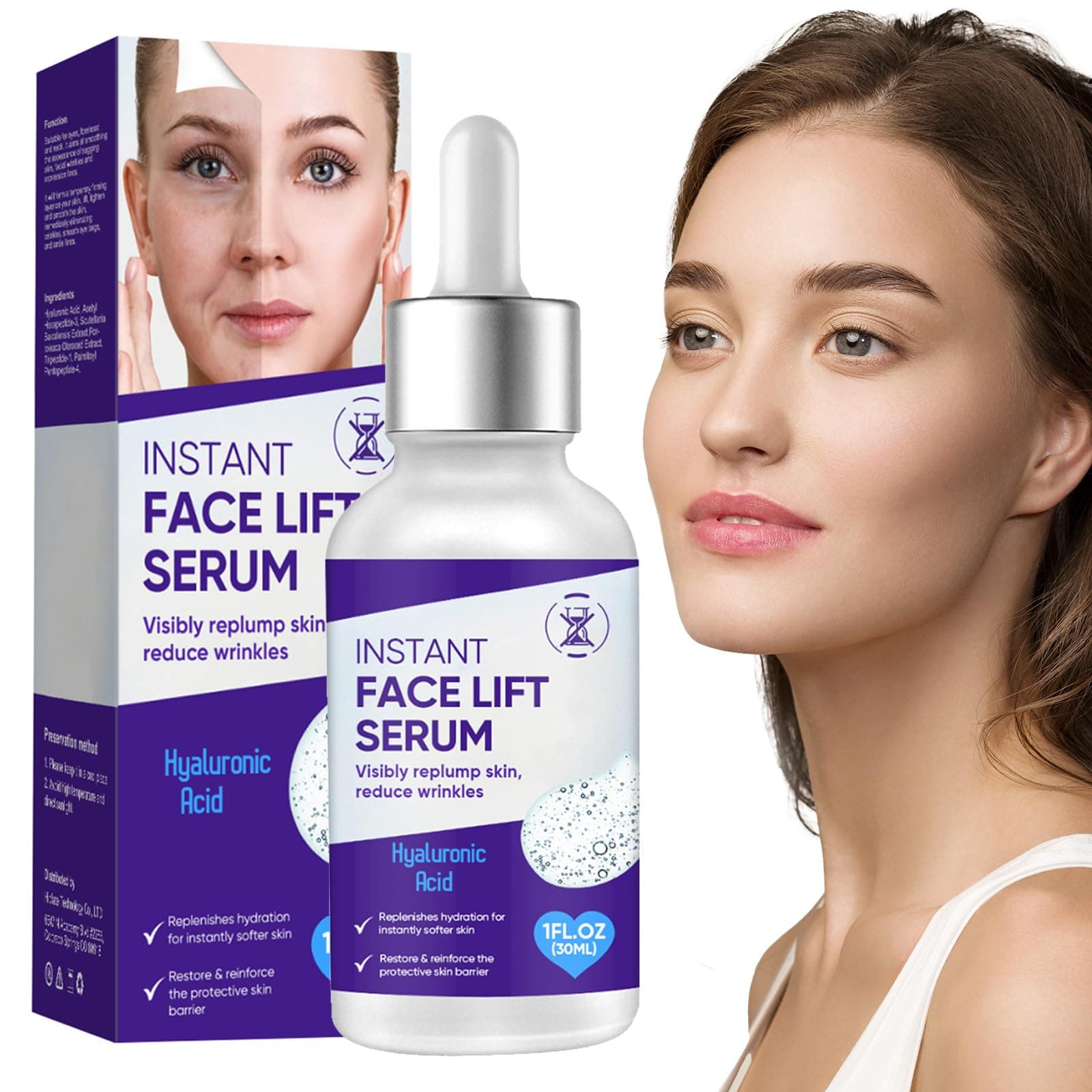 Instant Face Lift Serum, Temporary Skin Lifting & Tightening Serum with Hyaluronic Acid, Effective Smooth Fine Lines, Wrinkles & Visibly Hide Loose Sagging Skin in 2 Minutes
