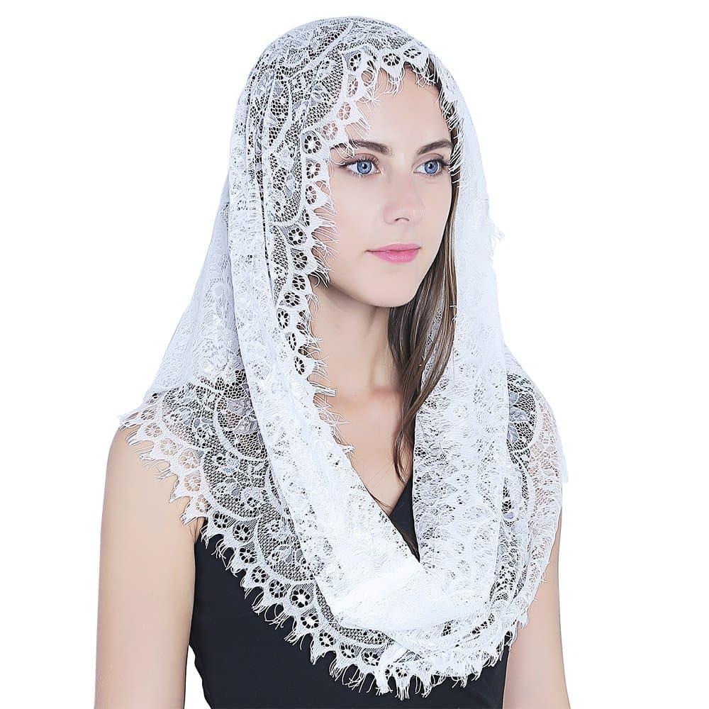 White Infinity Scarf Mantilla - Catholic Veil Church Veil Head Covering Latin Mass