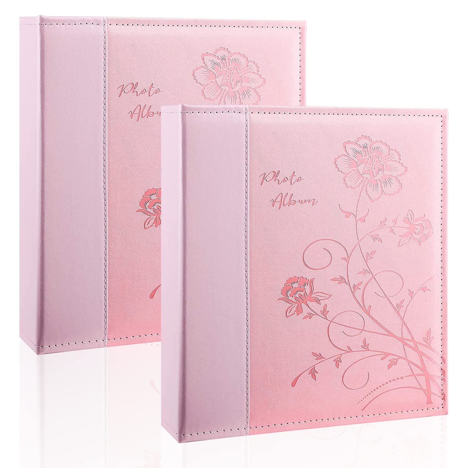 Miaikoe フォトアルバム 8 x 10 2パック クリアページ ポケット レザーカバー スリップスライド フォトアルバムにそれぞれ50枚の垂直8 x 10インチのフォトブックを収納 結婚式の家族に (ピンク)