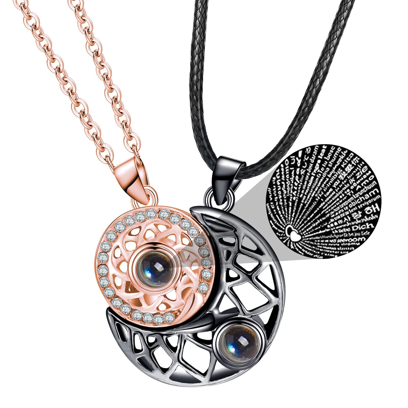 Promise Necklace for Him Couple Necklace Matching Sun and Moon Necklaces for Him and Her I Love You 100 Languages for Husband Wife Couples