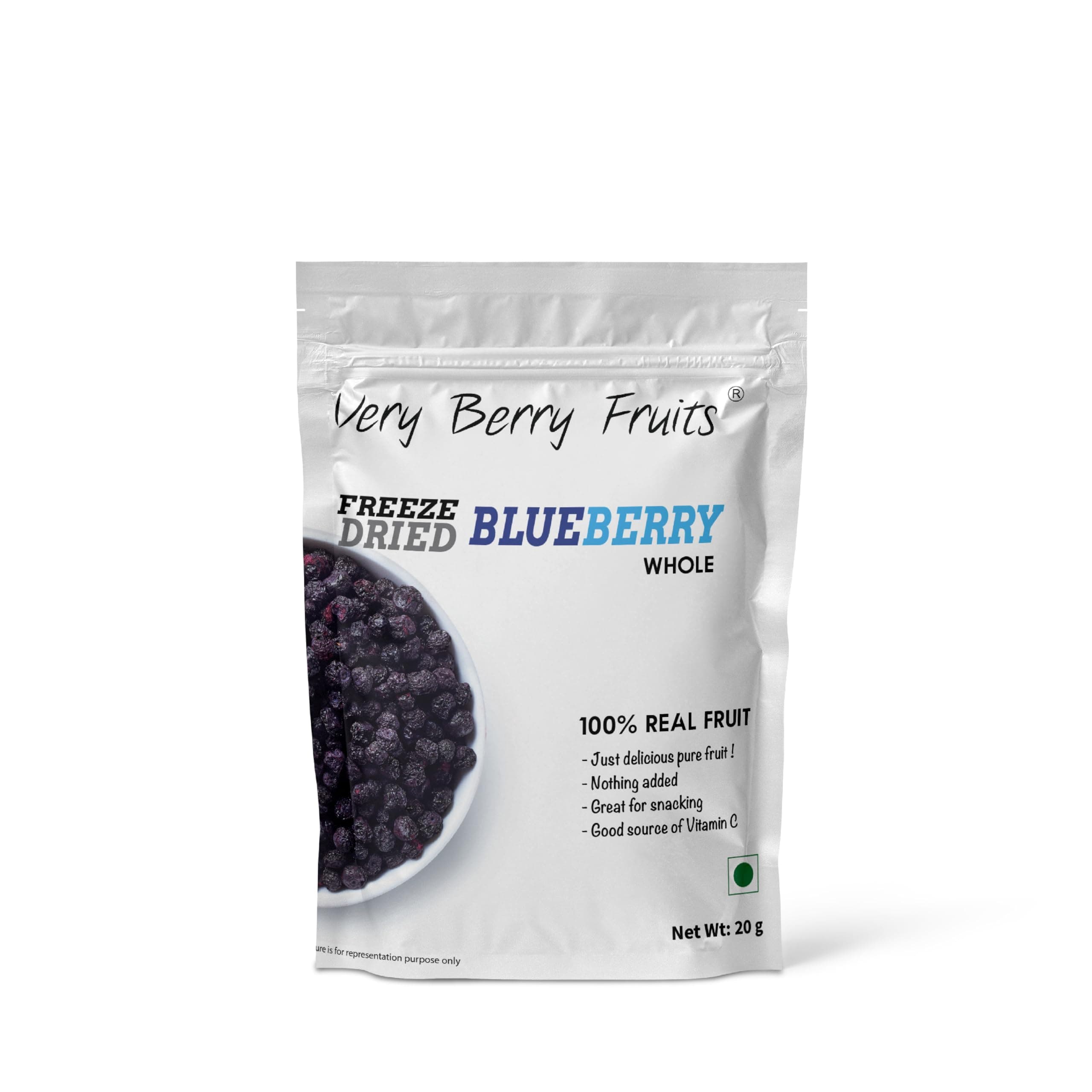 VERY BERRY FRUITS Freeze Dried Berries 20 Gram|Healthy Snacks|Sugar Free|Natural Berry (Blueberry)