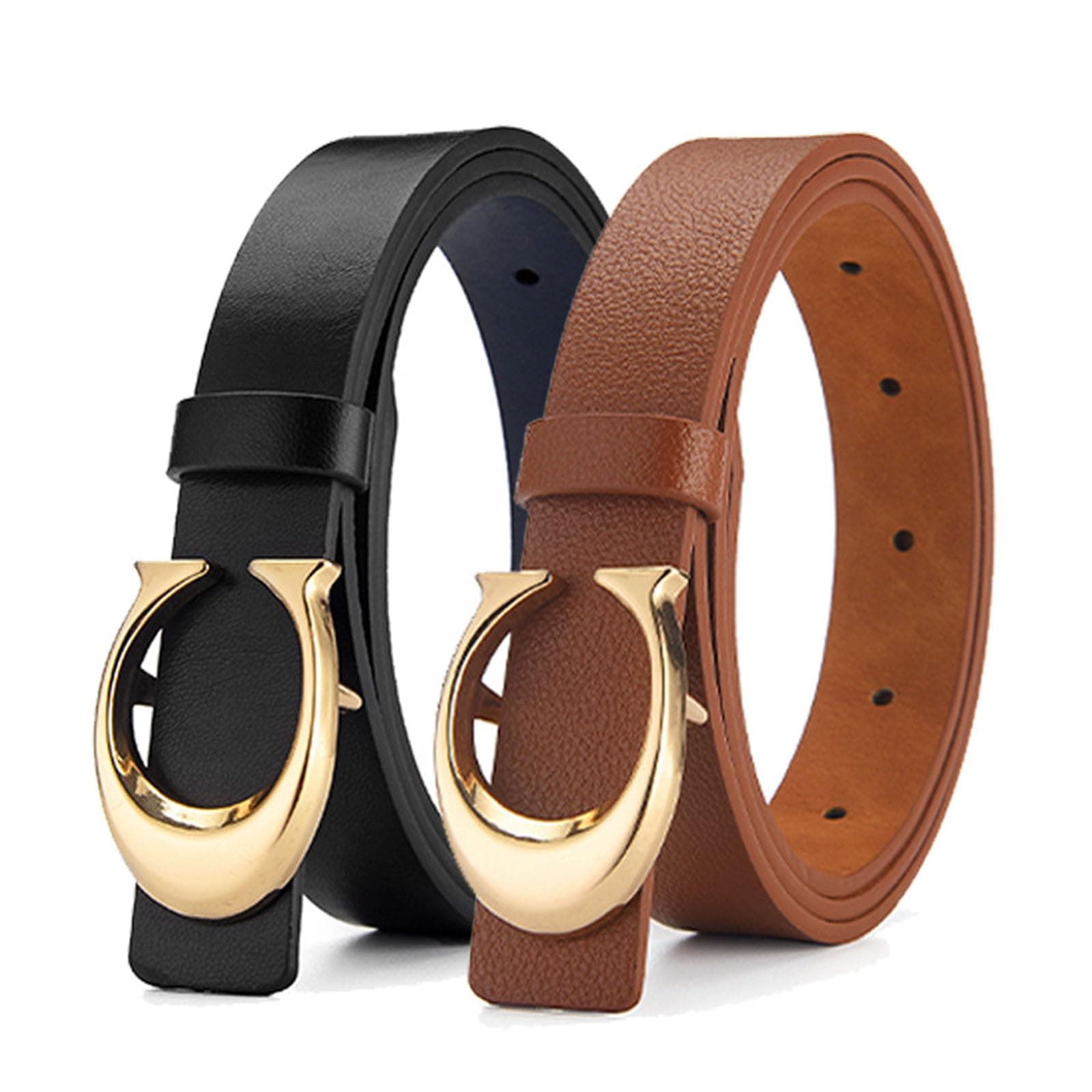 2 Pack Women’s Leather Belts Ladies Belts for Jeans Pants Dresses Adjustable Belts Skinny Belt Retro Vintage Belt Waist Belt Fashion Women's Accessories Waist Strap