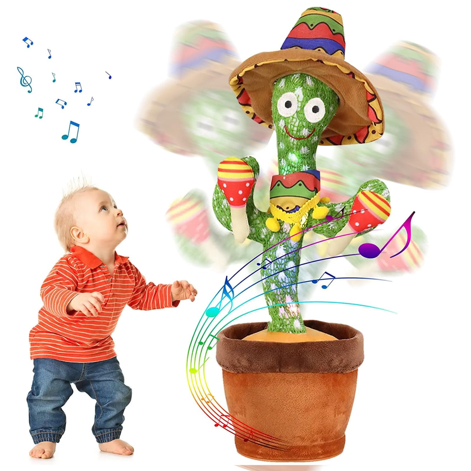 Emoin Talking Cactus Toys Wiggle Dancing Repeat What You Say Singing Mimicking Plush Toy with Light Up Electric Shake for Baby Boys and Girls Green